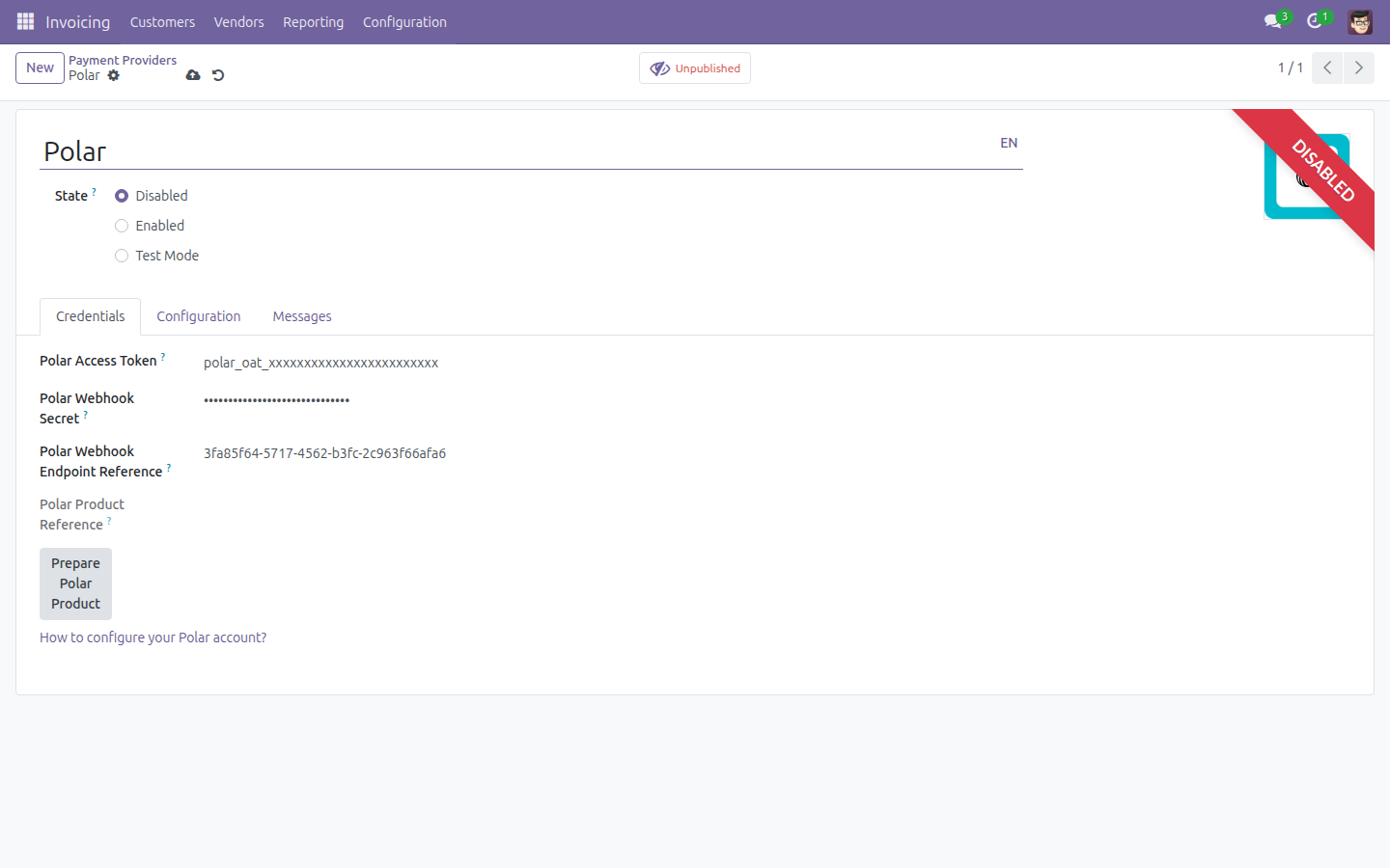 Polar provider credentials configuration