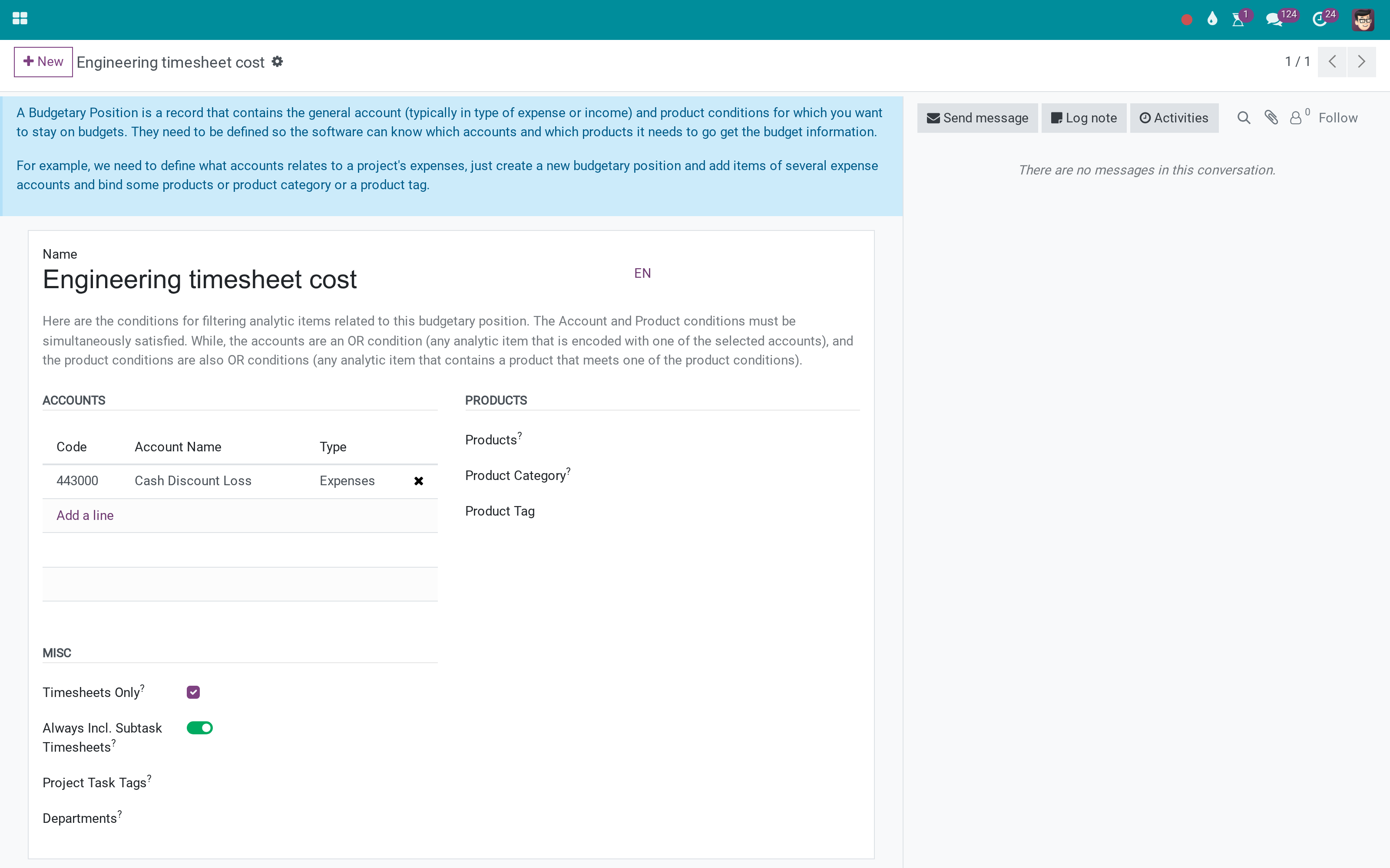 Timesheet cost counted against the budget