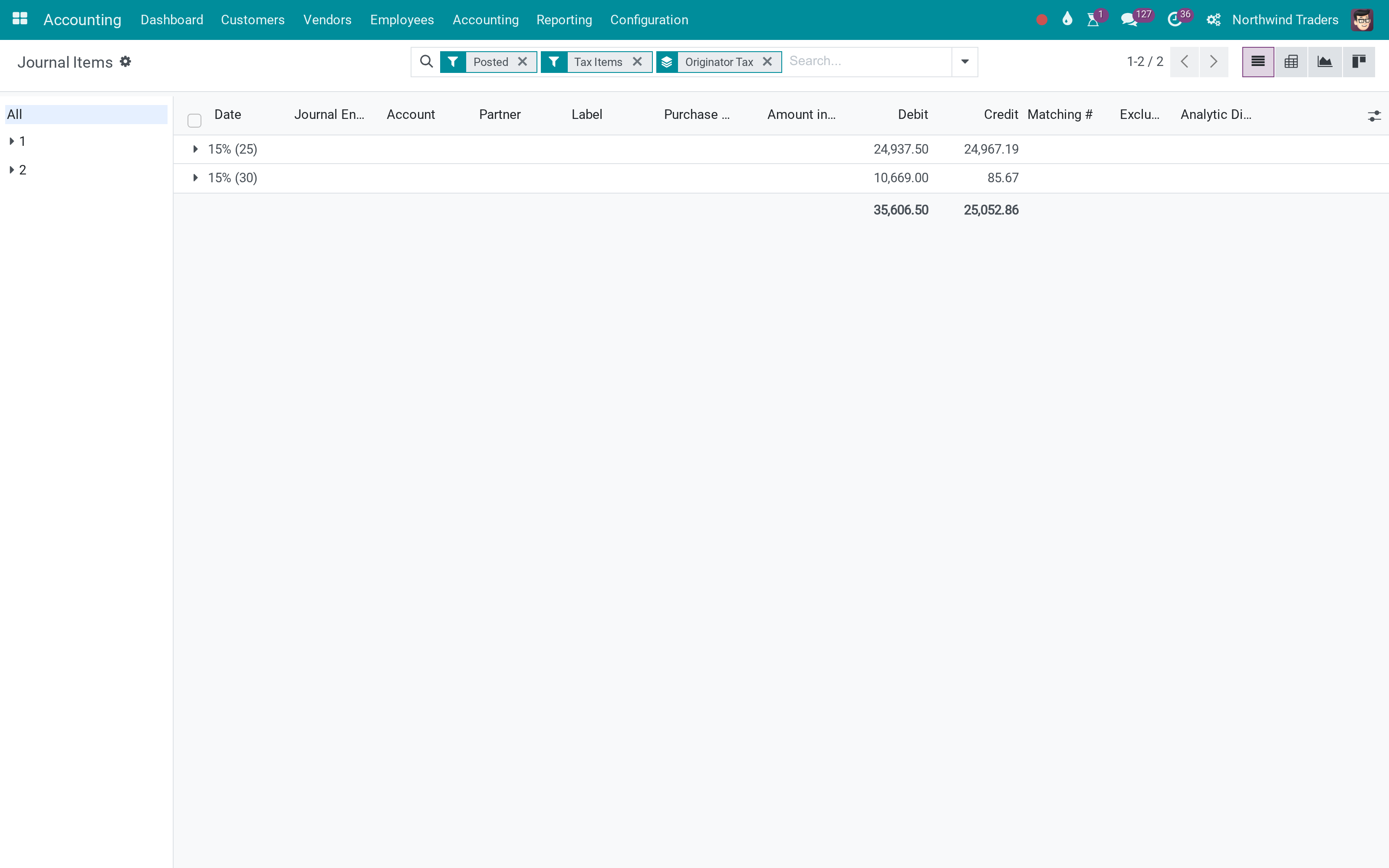 Updating tax grids without recomputing every counterpart account