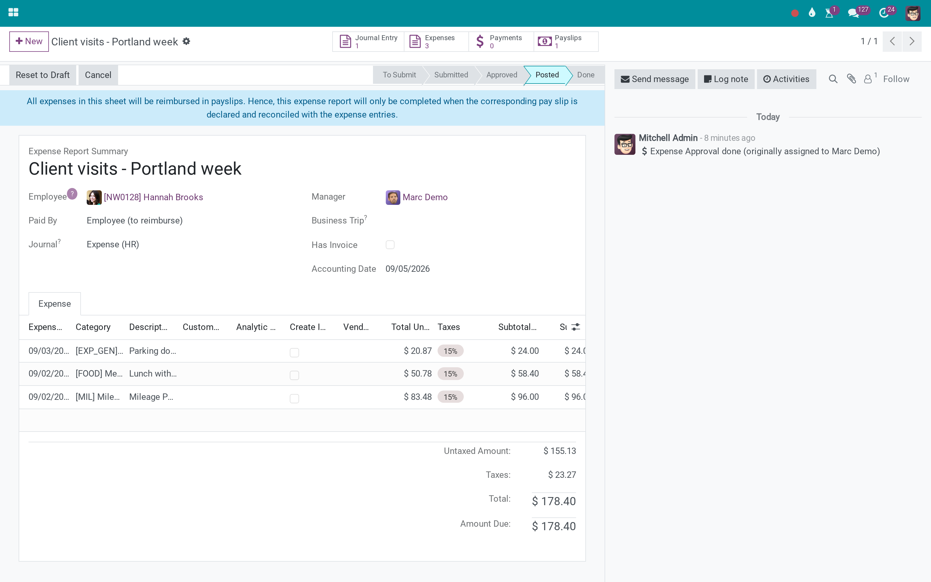 Reimburse approved expenses on the payslip