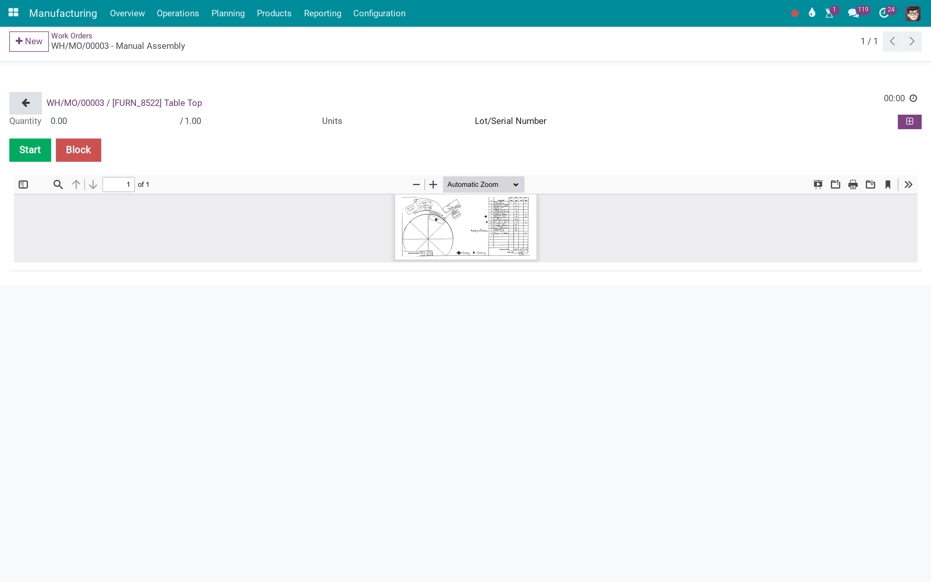 Scan lots and quantities on the work order tablet
