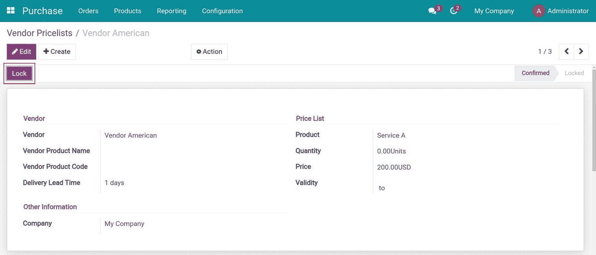 Vendor Price Lock
