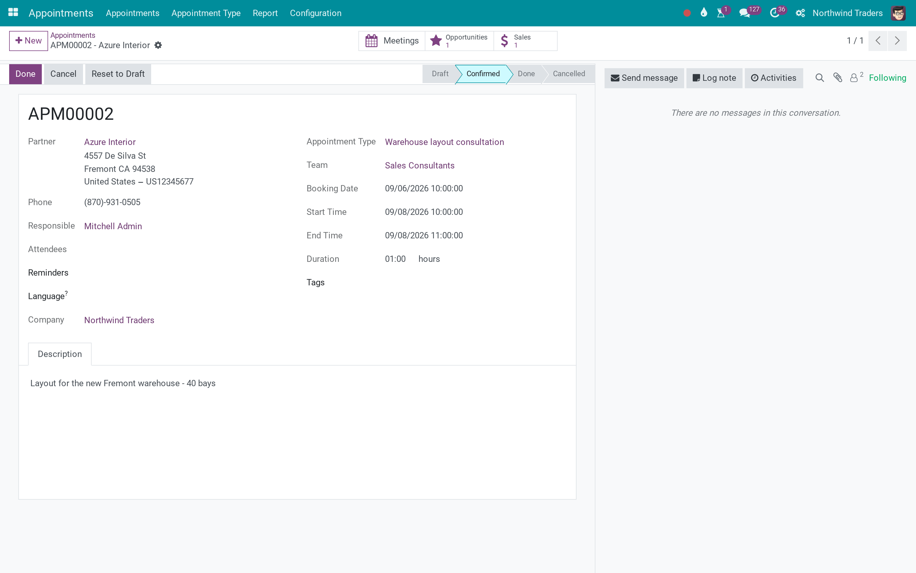 Appointments with types, teams, reminders and a calendar meeting behind each