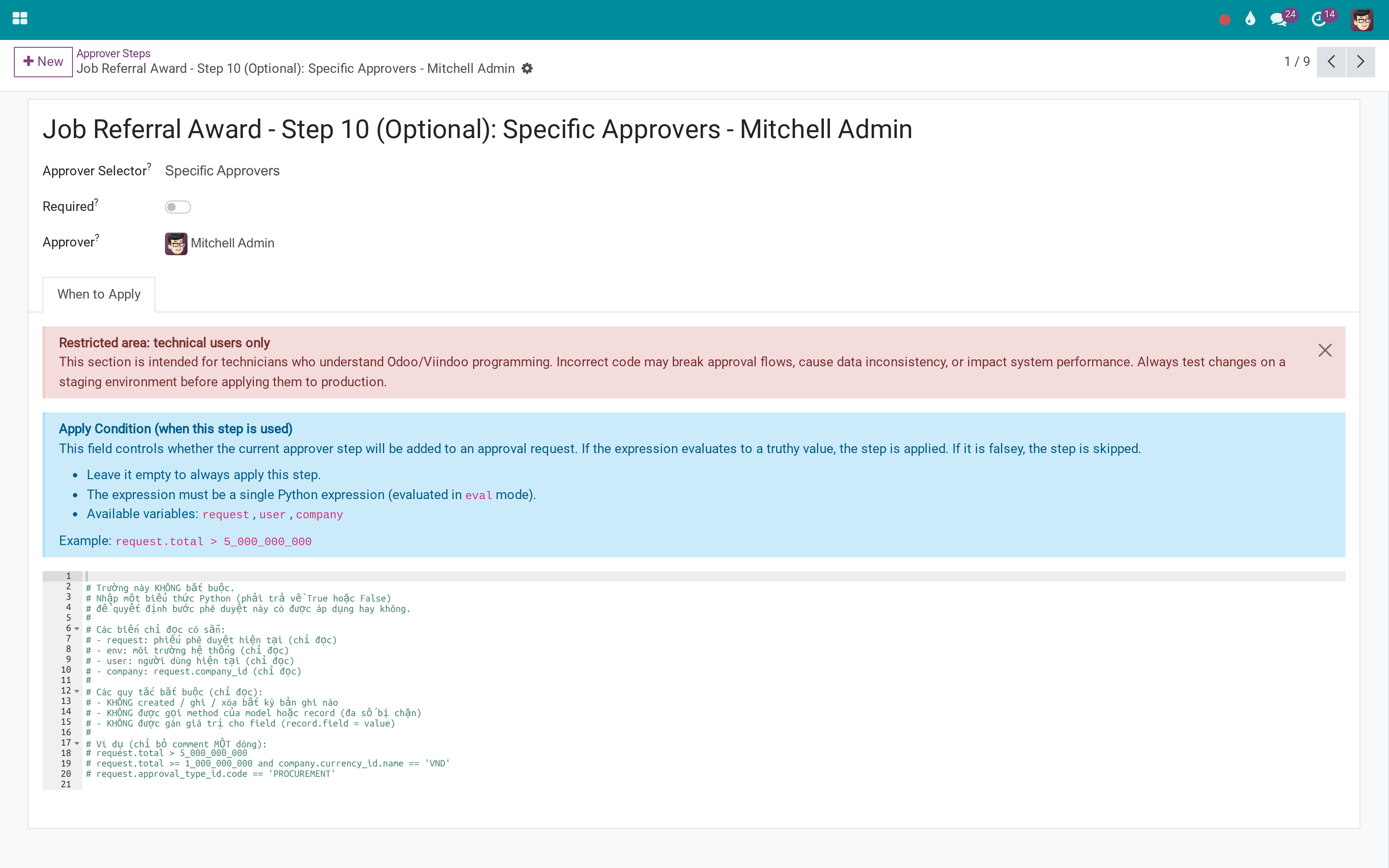 Approver steps, each with its own selector