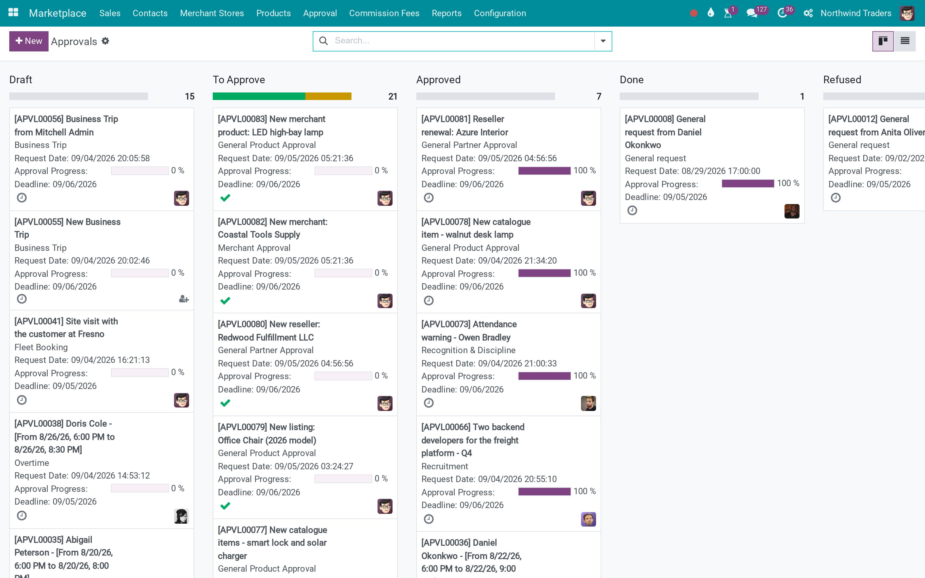 Approval requests inside the Marketplace app