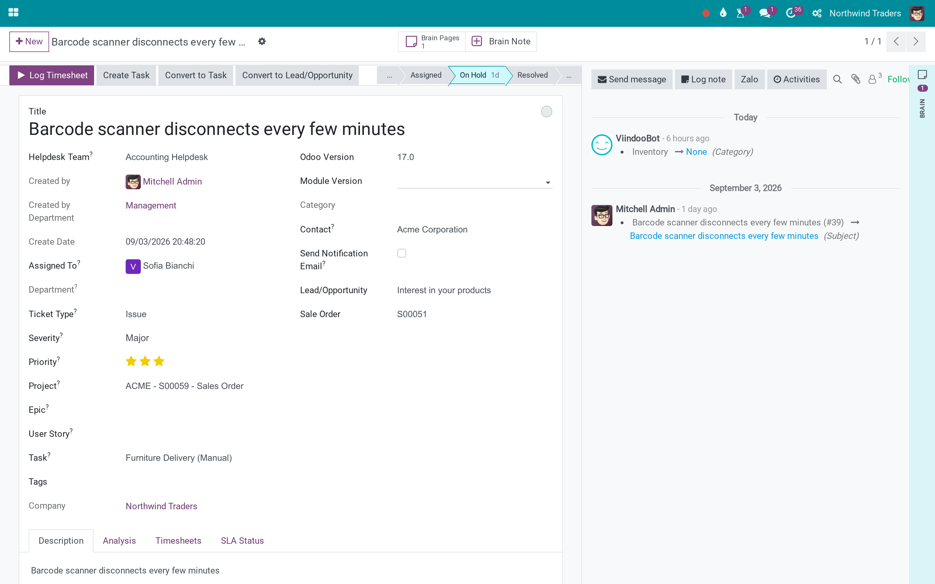 Viindoo Brain - Helpdesk: Brain pages on helpdesk tickets: a knowledge vault for Helpdesk and note buttons on every.
