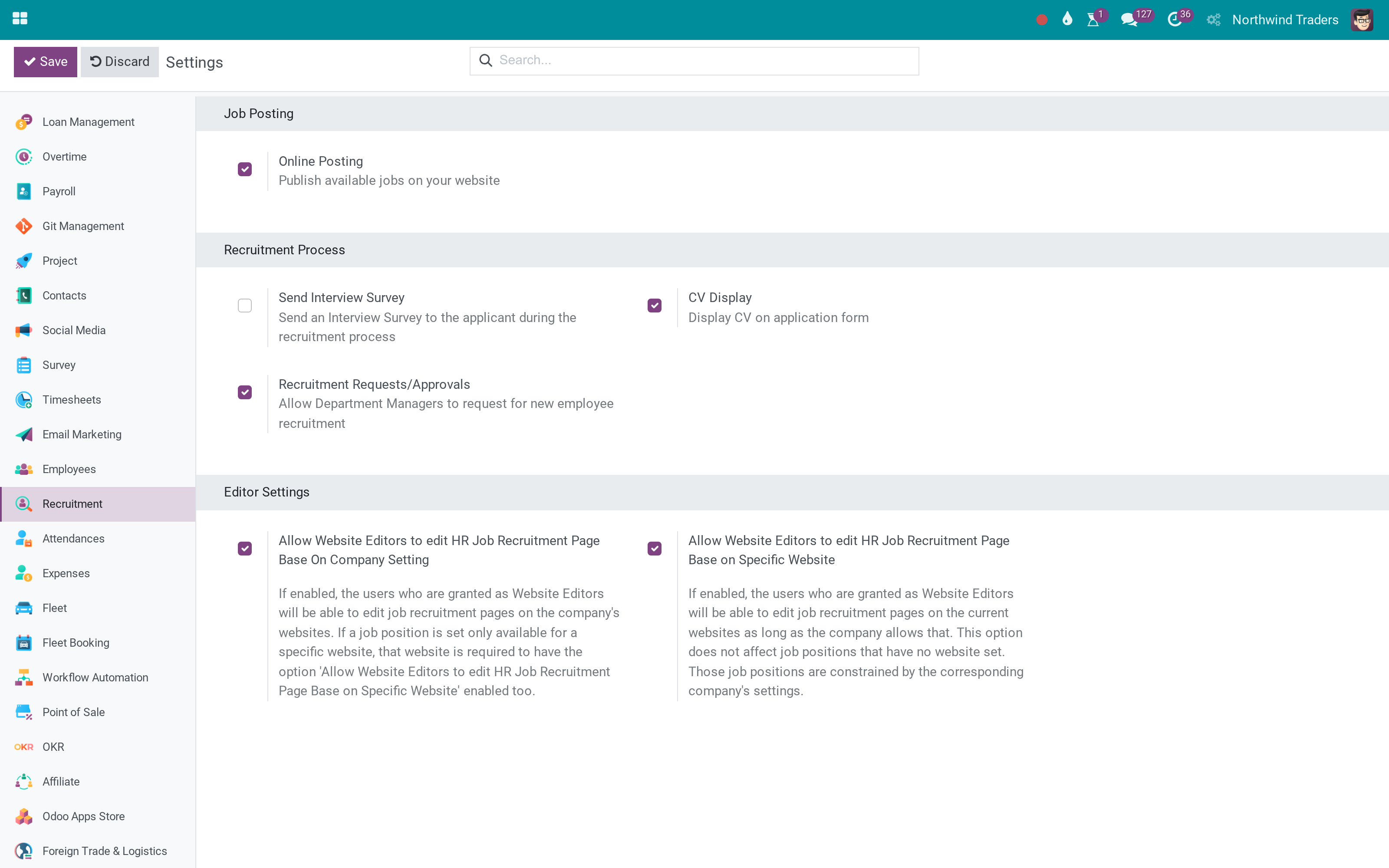 Install recruitment requests and approvals from Recruitment settings