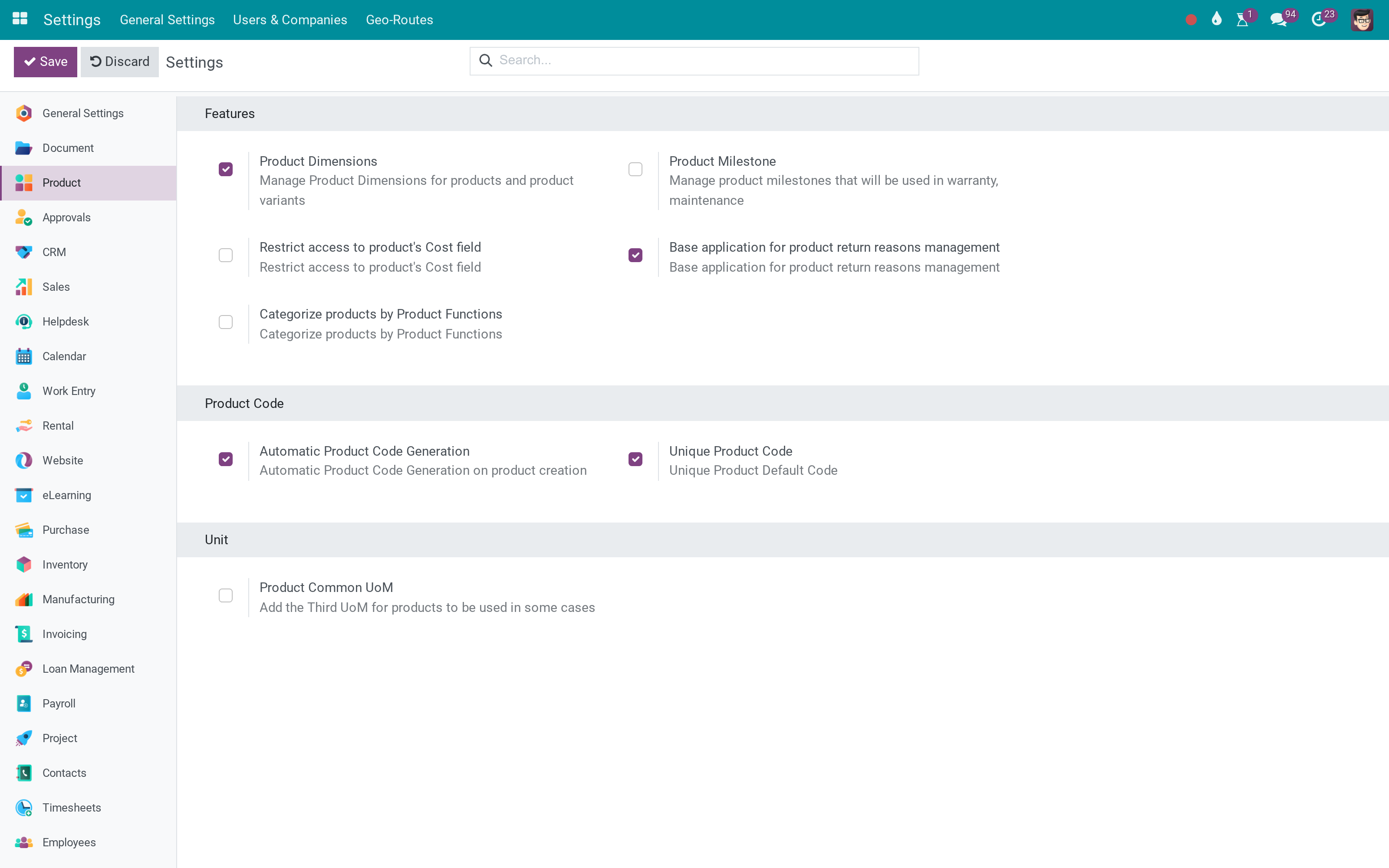 The product fields a real catalogue needs