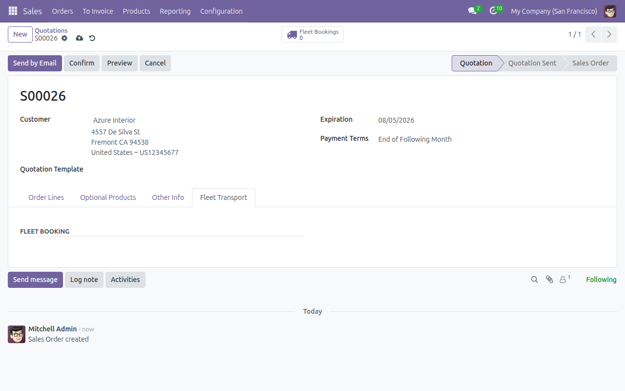 Link Fleet Booking được đặt thành FB/000009