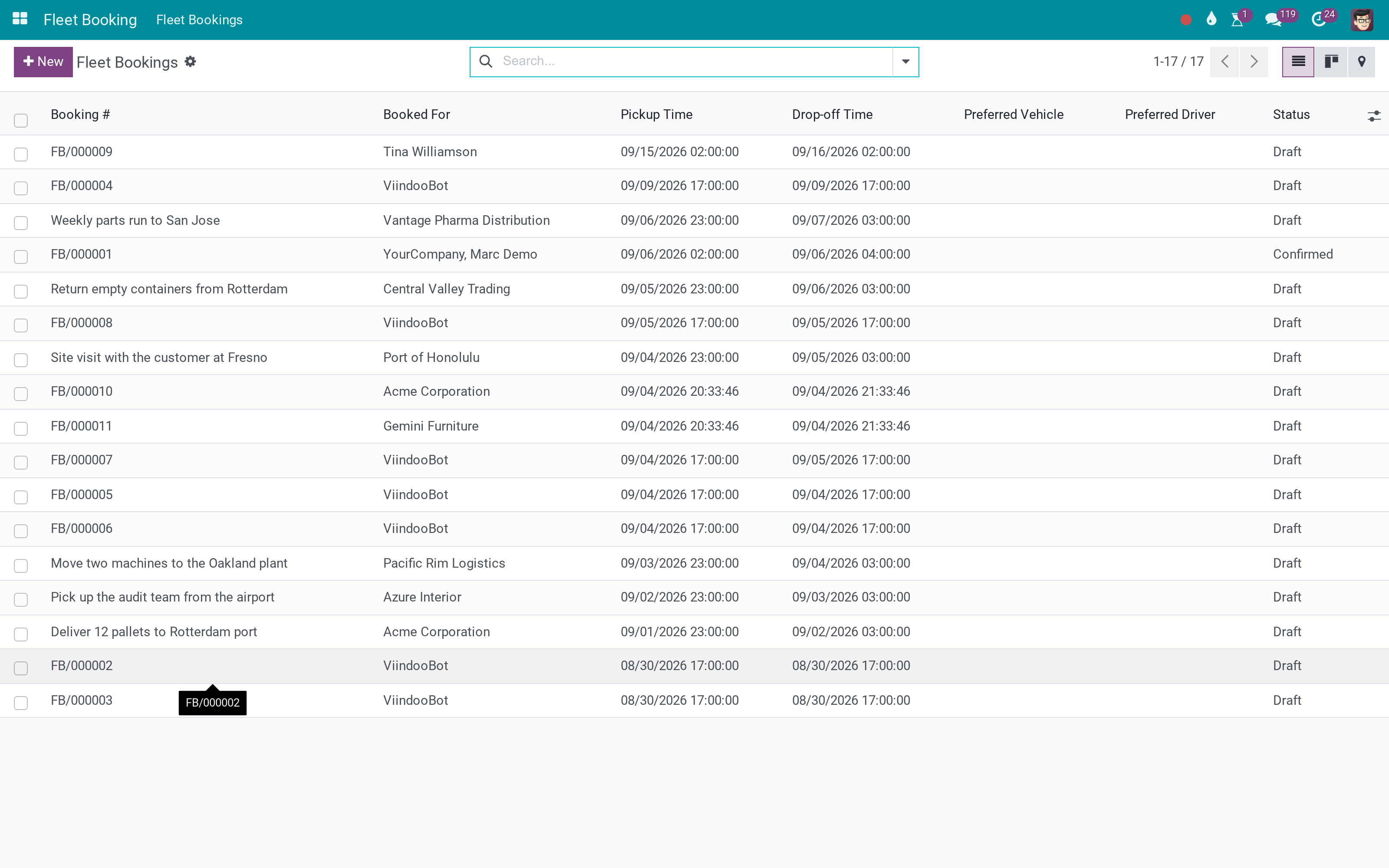 Fleet bookings