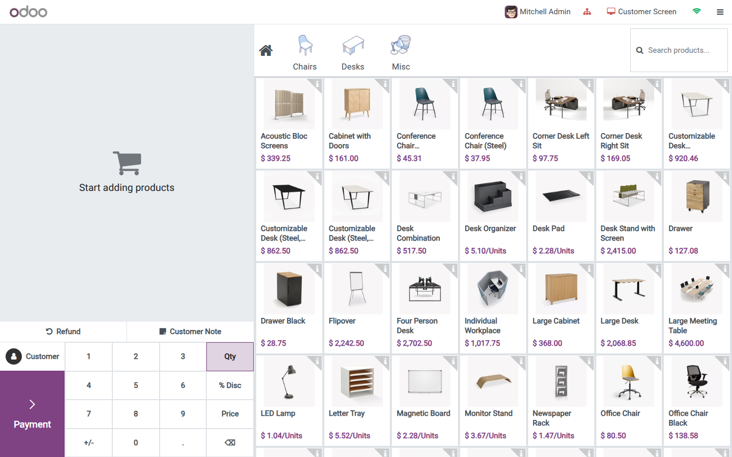 Point of Sale till screen open on a till with hardware assigned