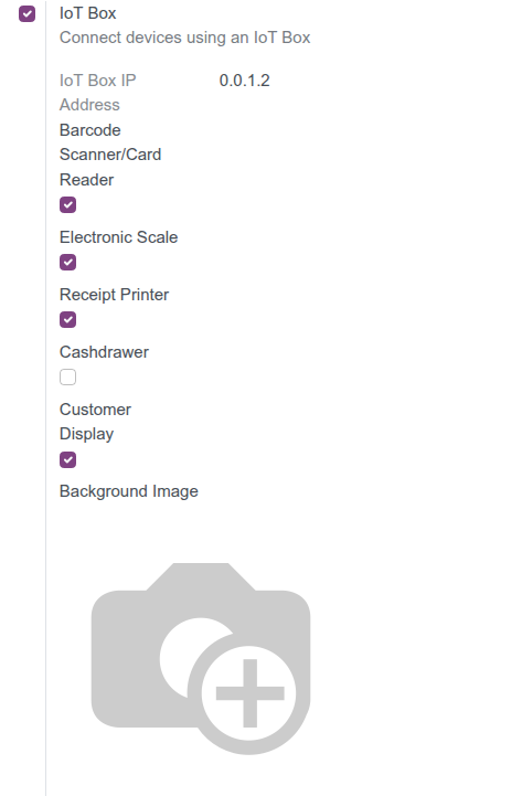 General Settings Point of Sale page showing the same IoT Box hardware pickers