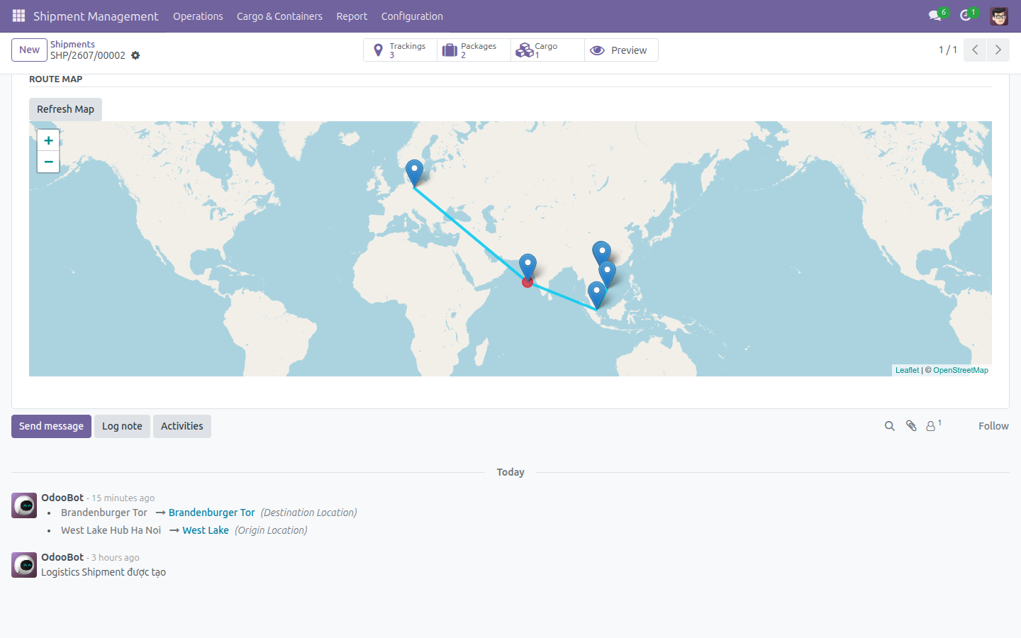 Logistics Routes Integration - full multi-leg route on an interactive map