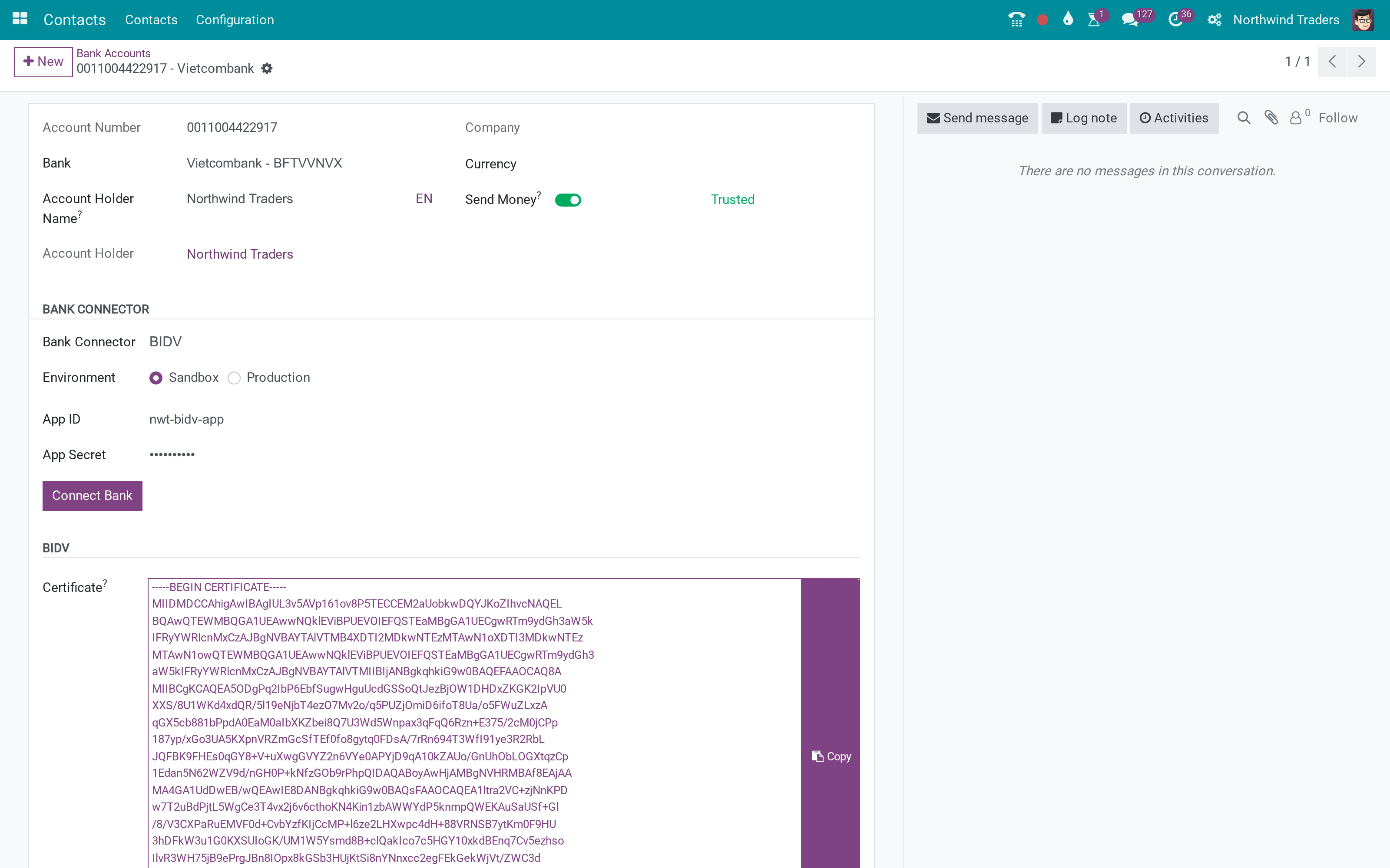 Standard fields to connect a bank account to its bank's API