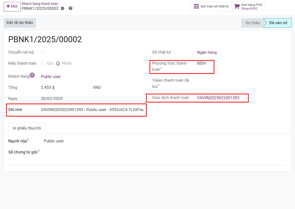 Phiếu thanh toán kế toán POS QR