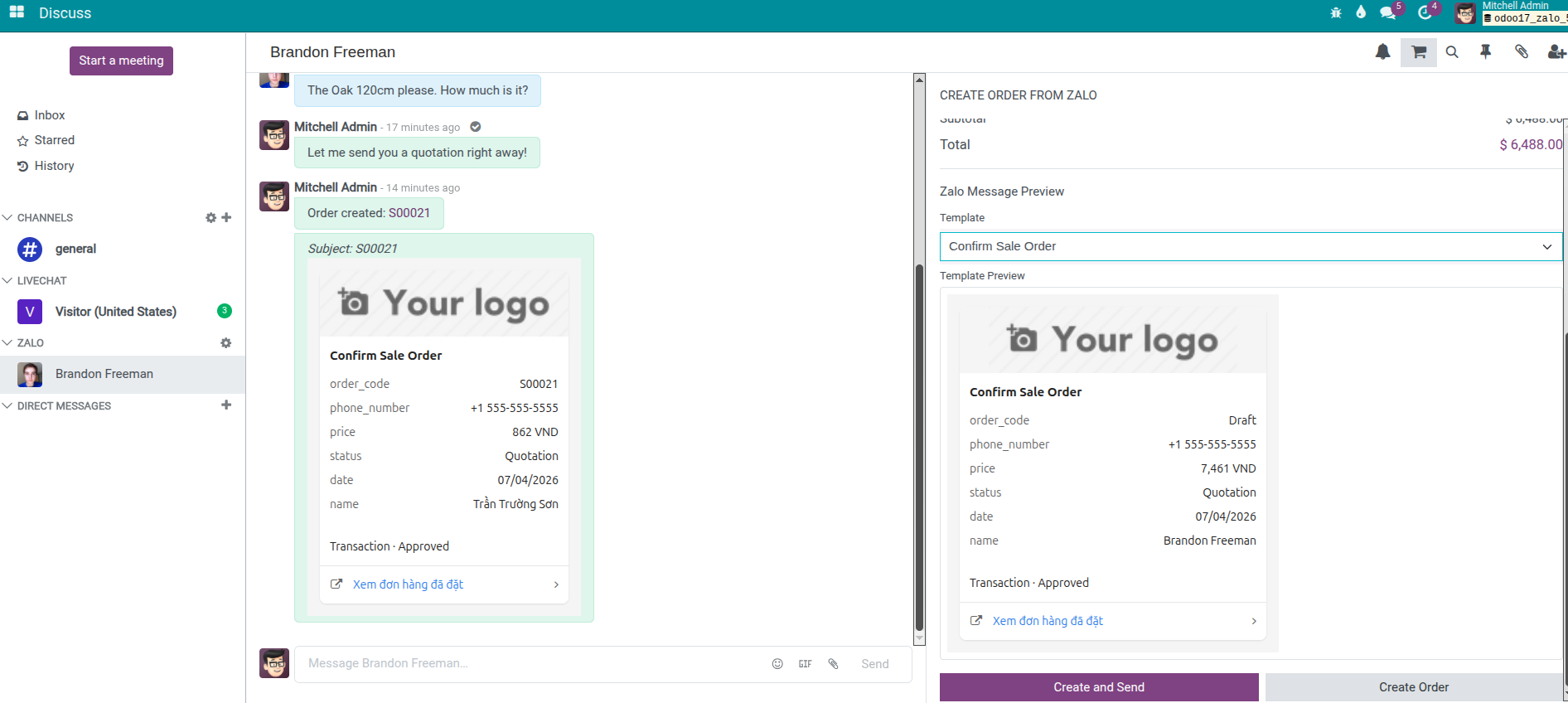 Tạo đơn hàng từ Zalo