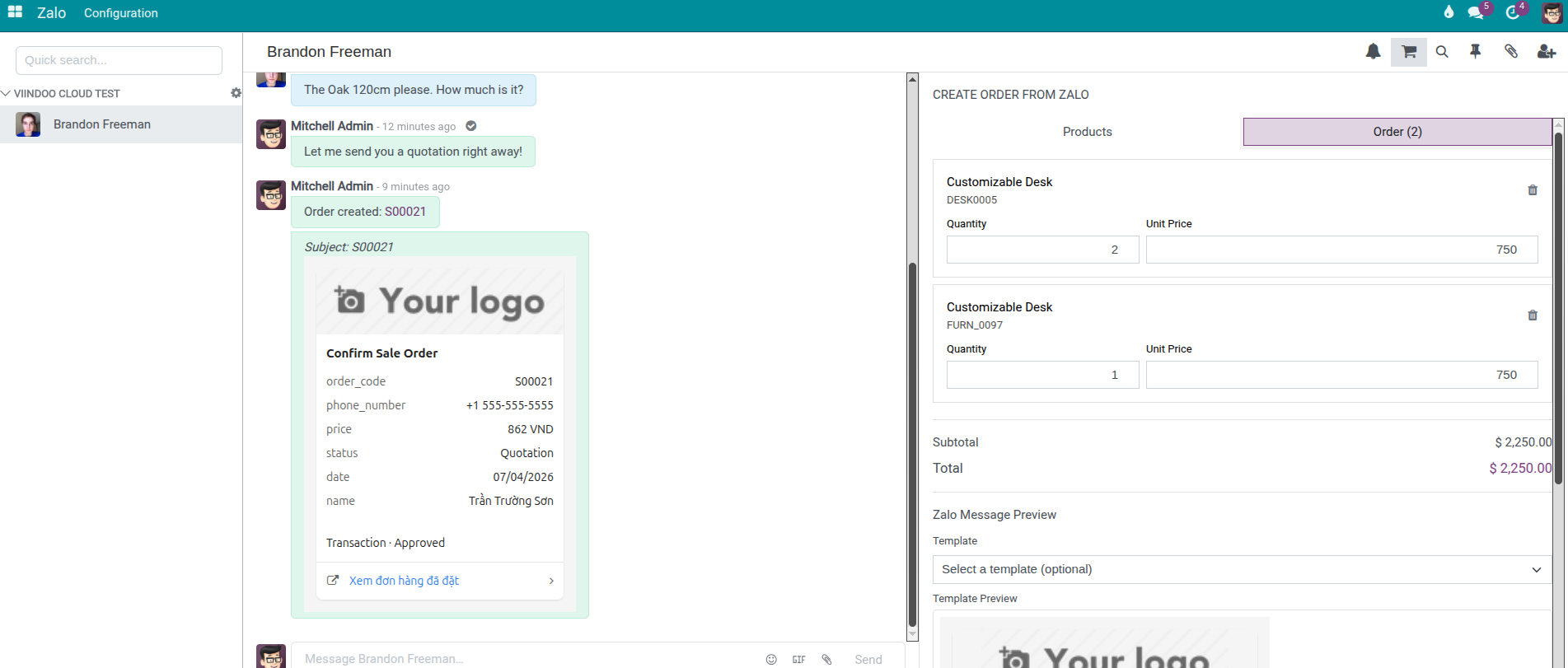 Panel giỏ hàng trong Discuss