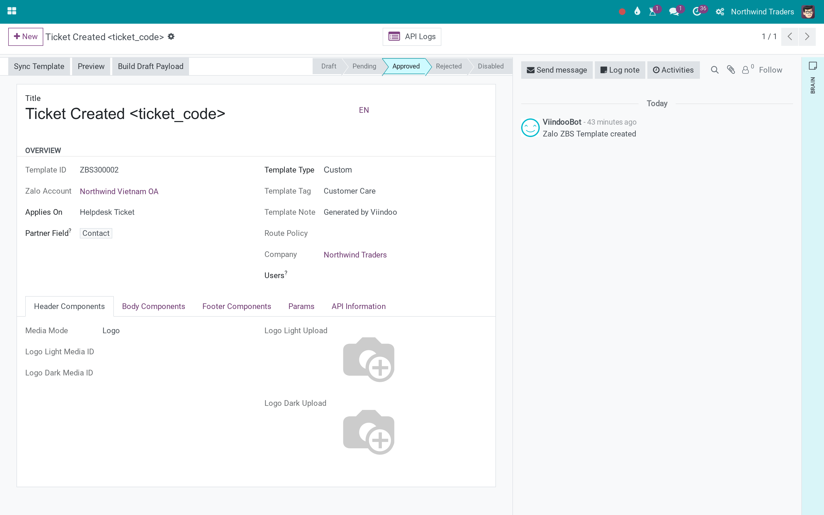 Five ready-made Zalo templates for the ticket lifecycle