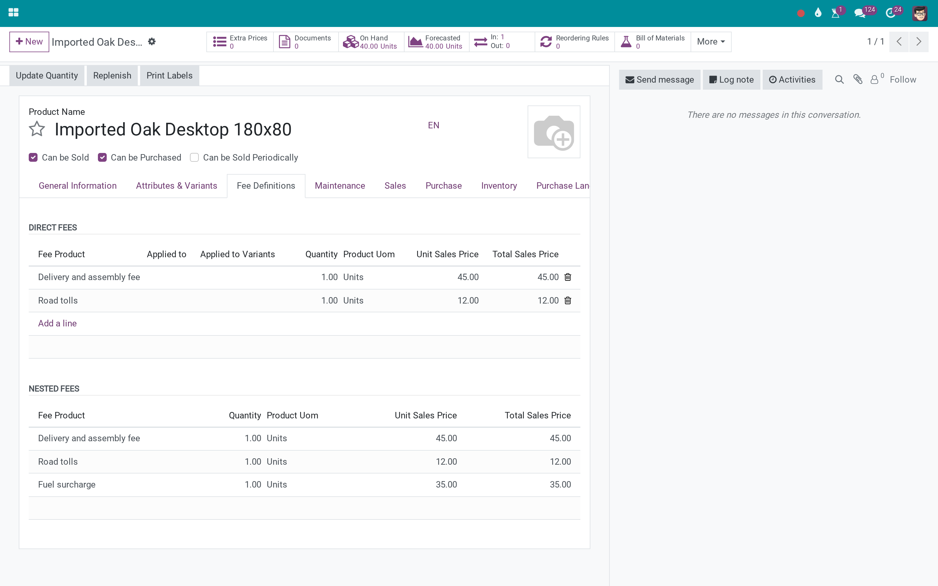 Fee Definitions tab