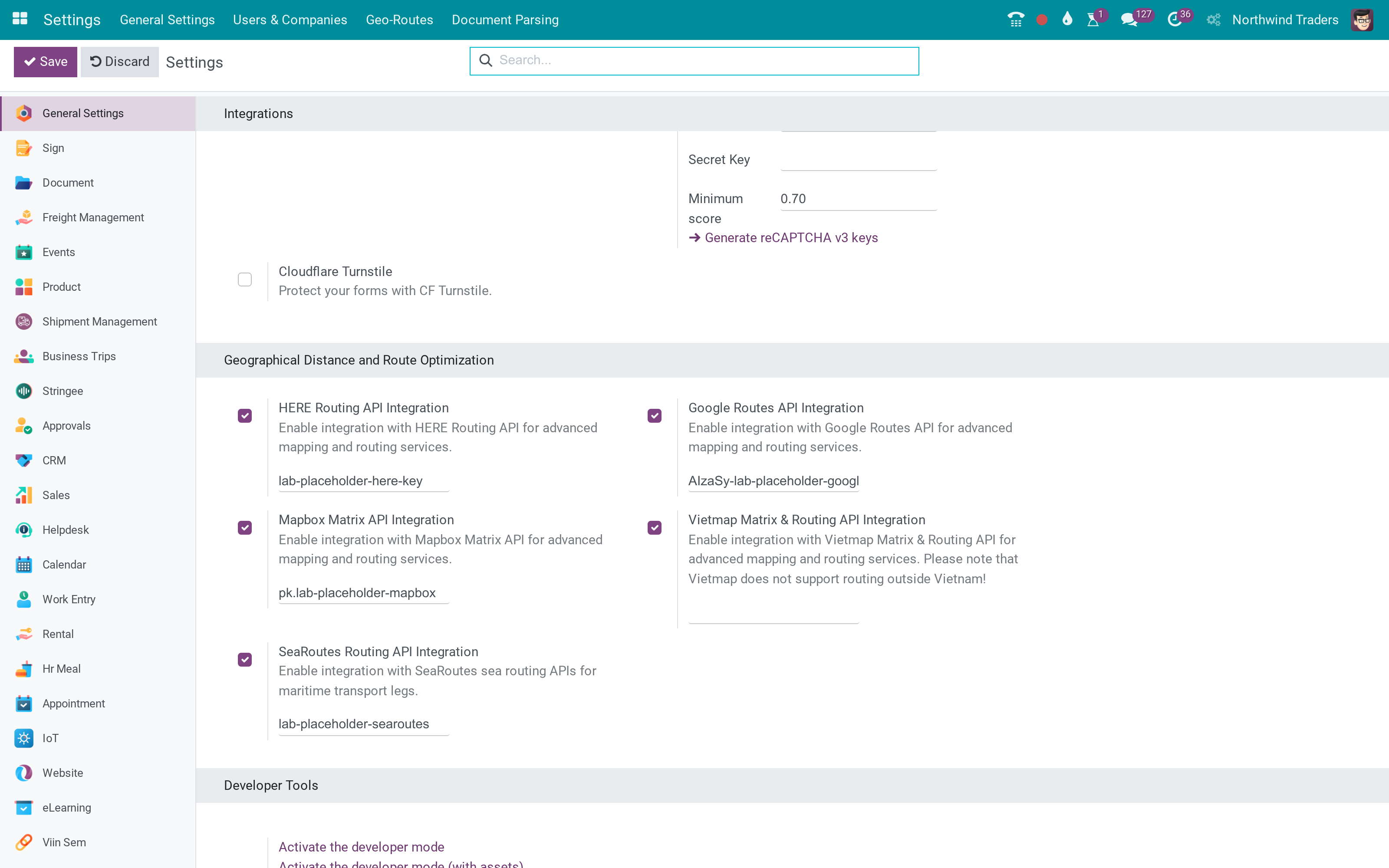 Google Routes API key