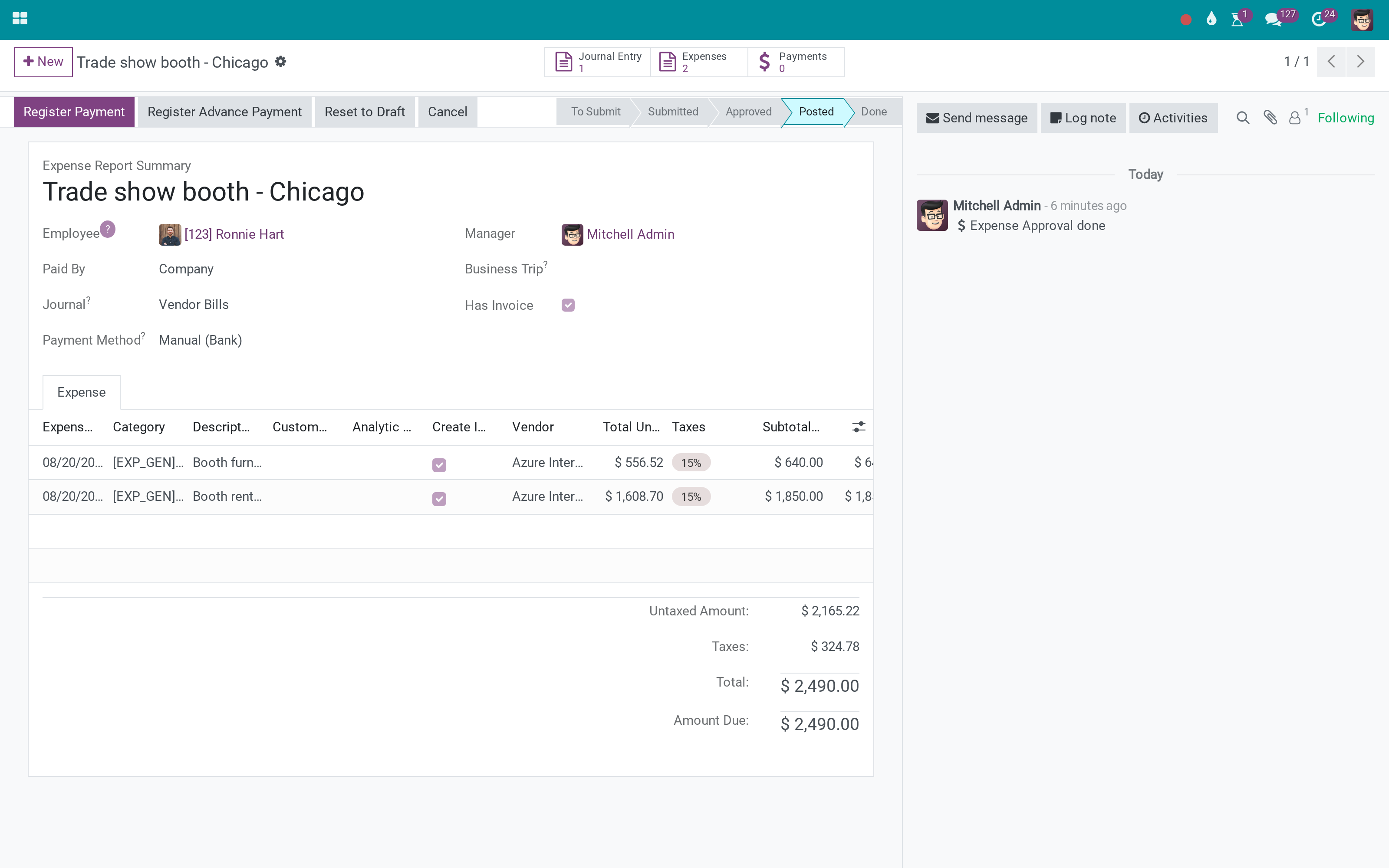 Expenses with vendor and reference