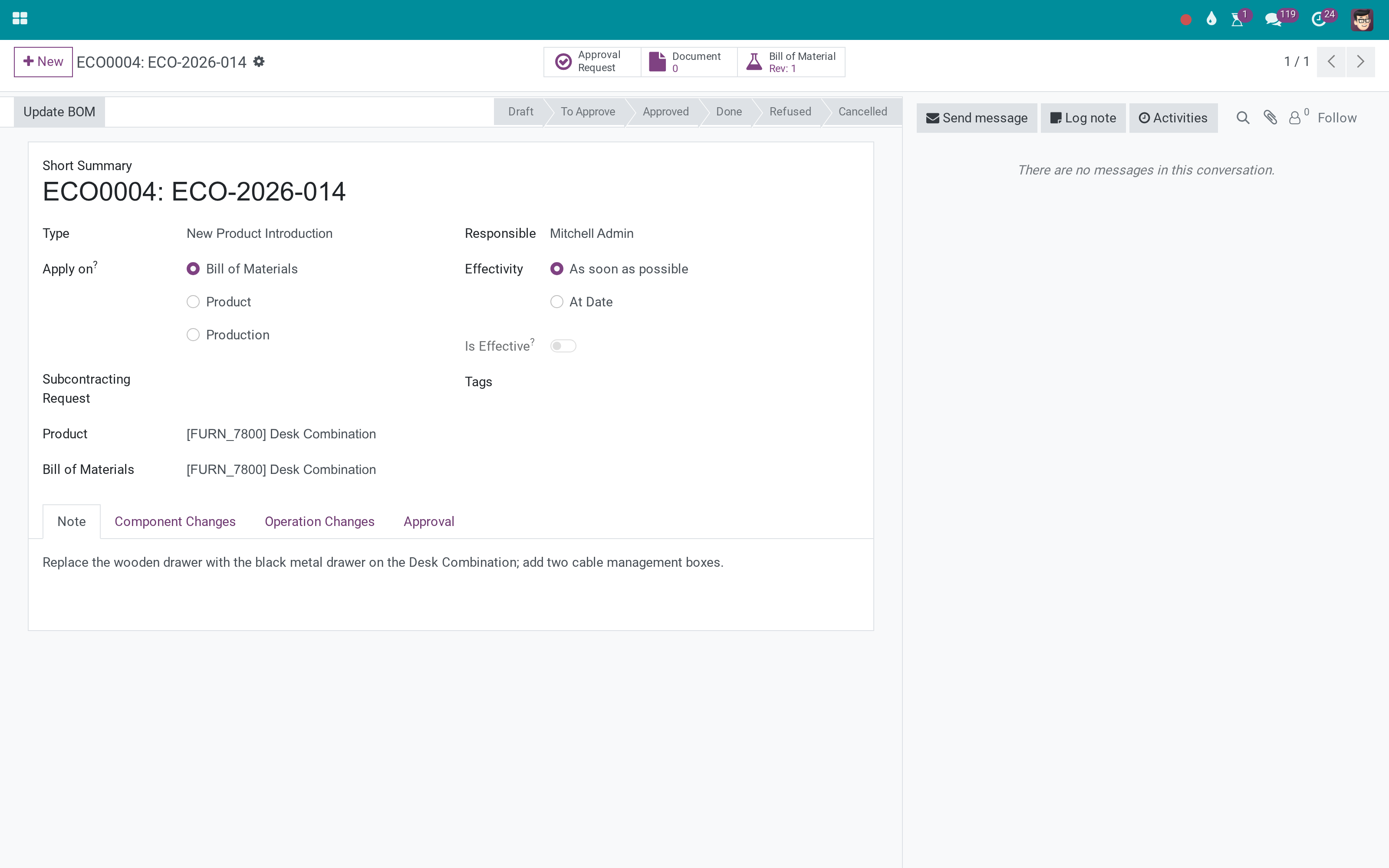 Engineering change orders with BoM versions