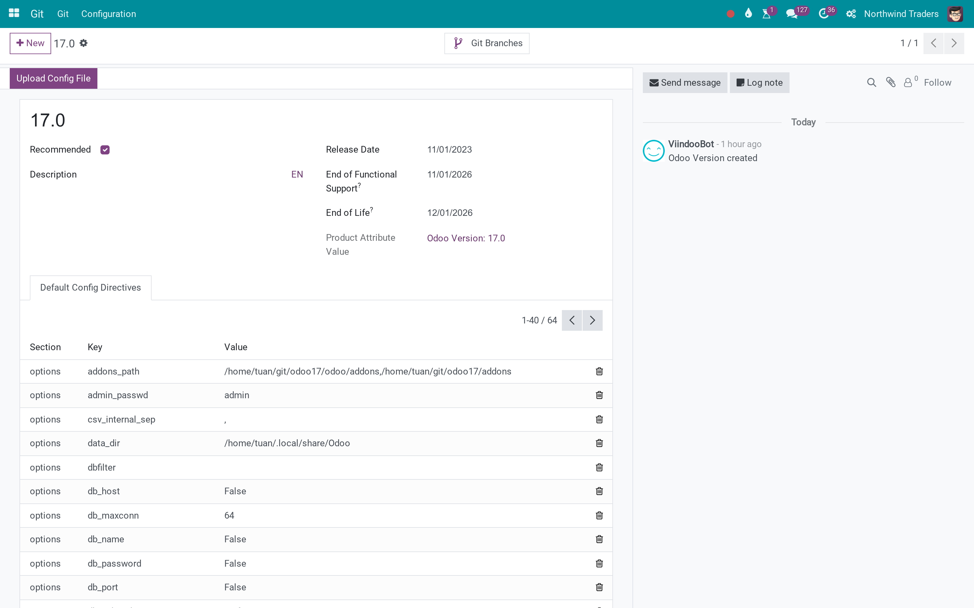 Every Odoo version, its dates and its default odoo.conf directives