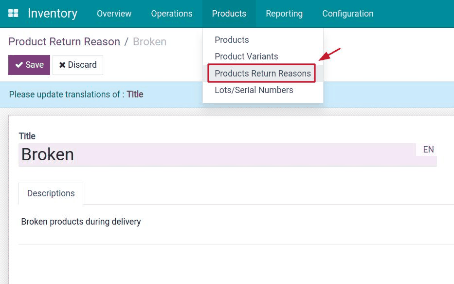 Product Return Reasons - Inventory