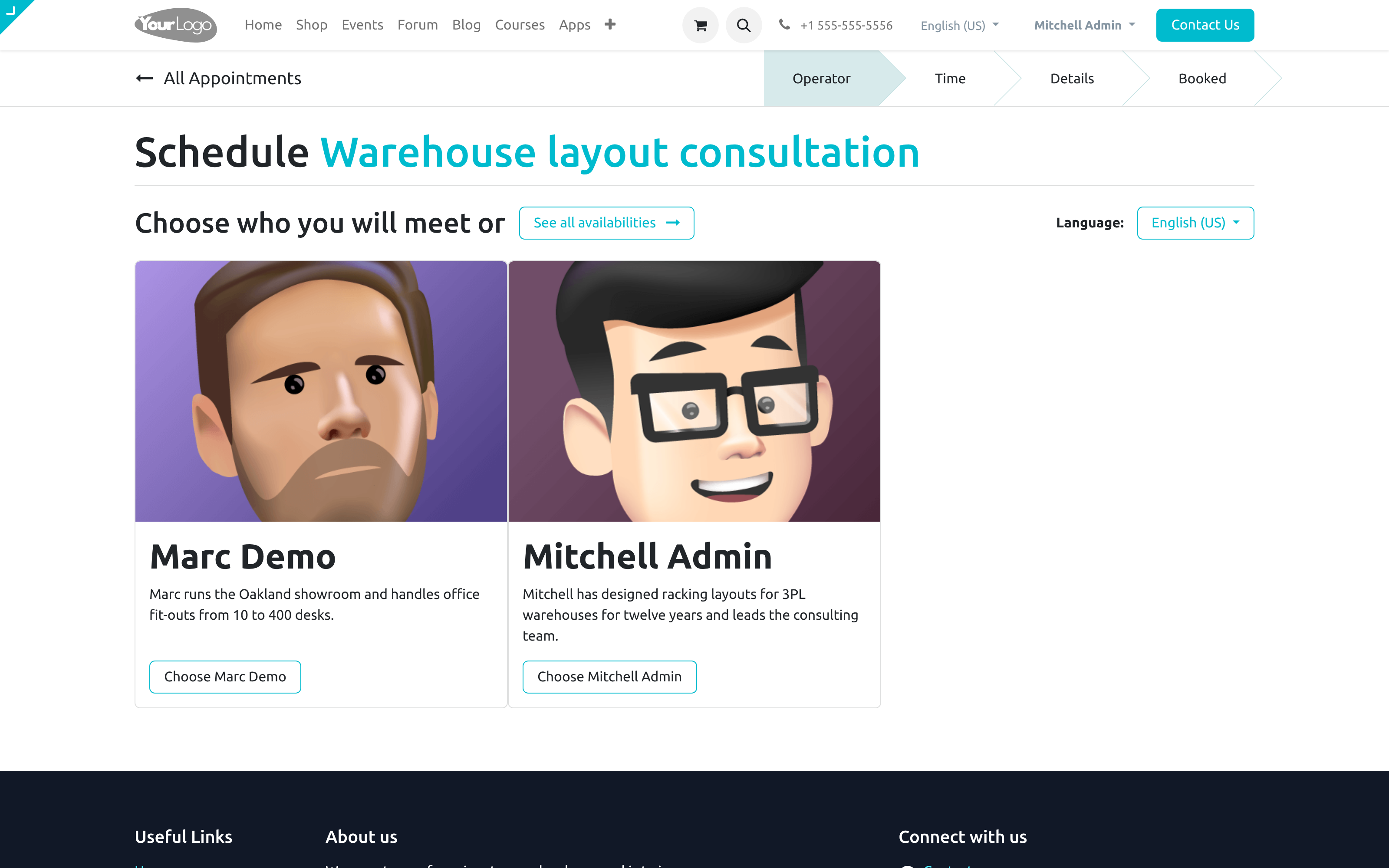 Staff profiles and spoken languages on the booking page