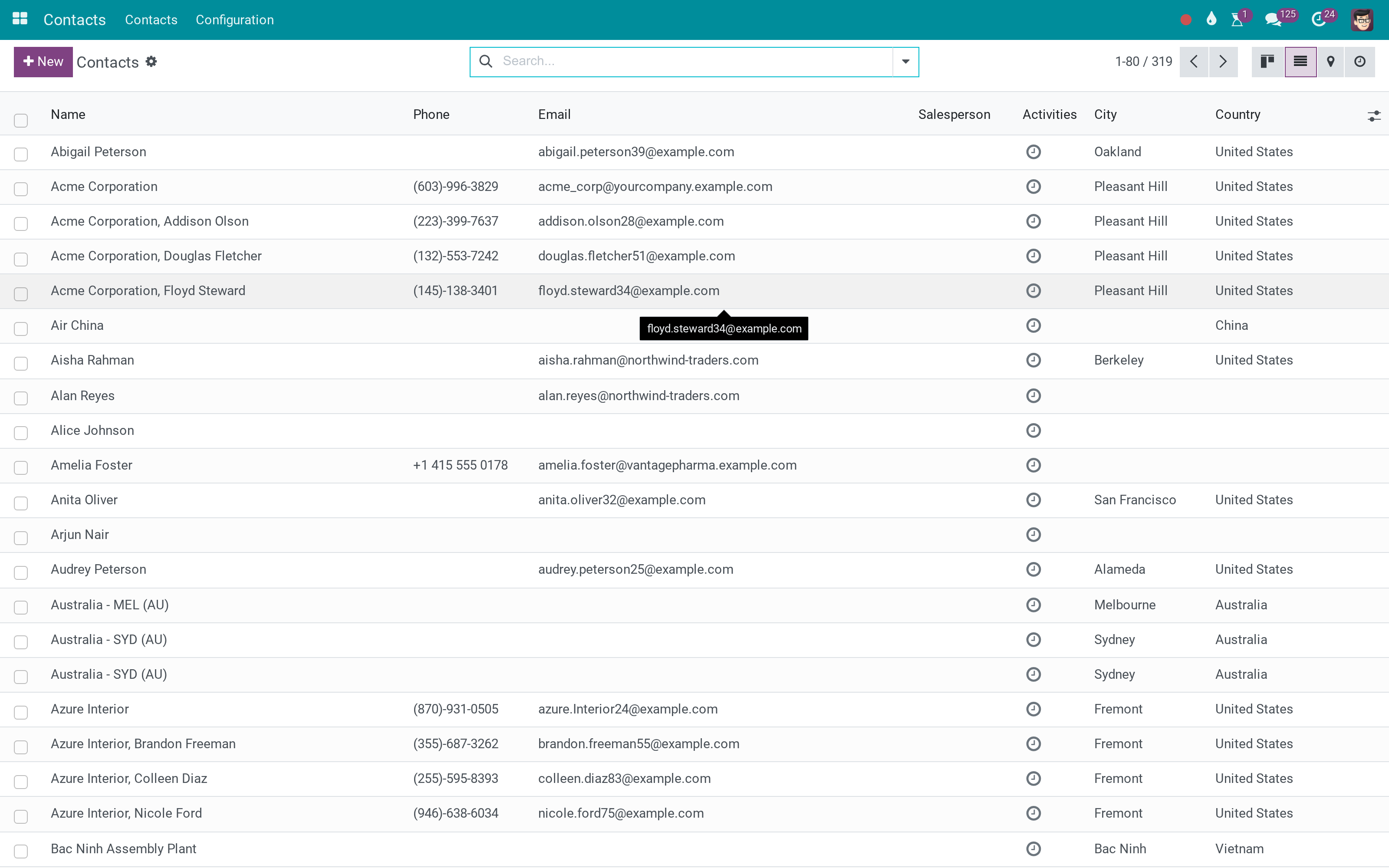 Contacts list