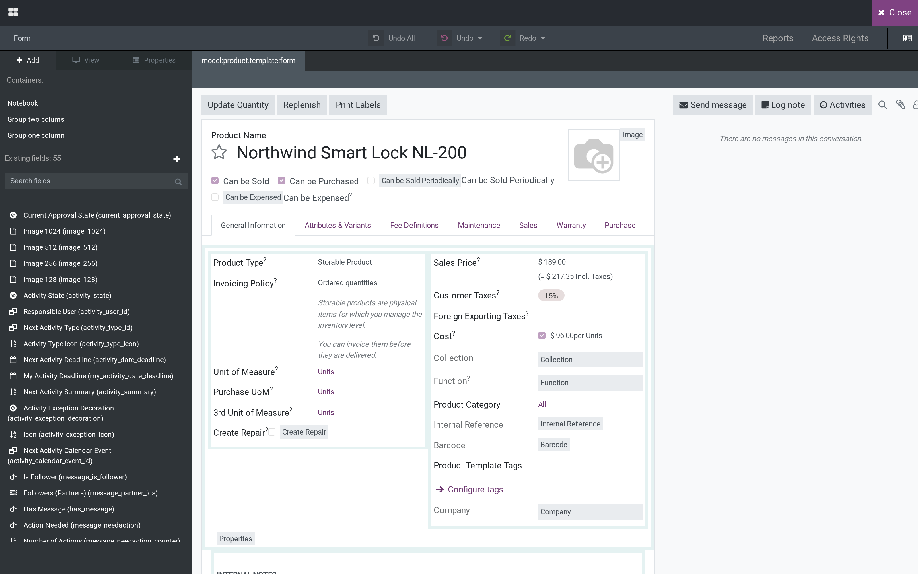A product in the Customizer