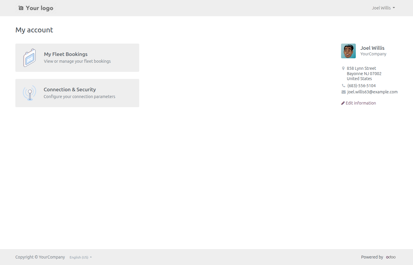 Portal My Account page with the My Fleet Bookings tile