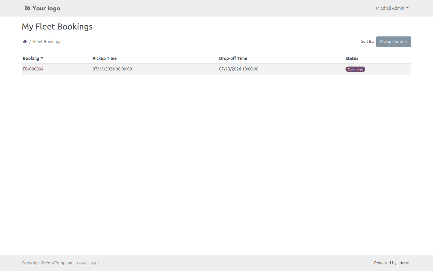 My Fleet Bookings portal list