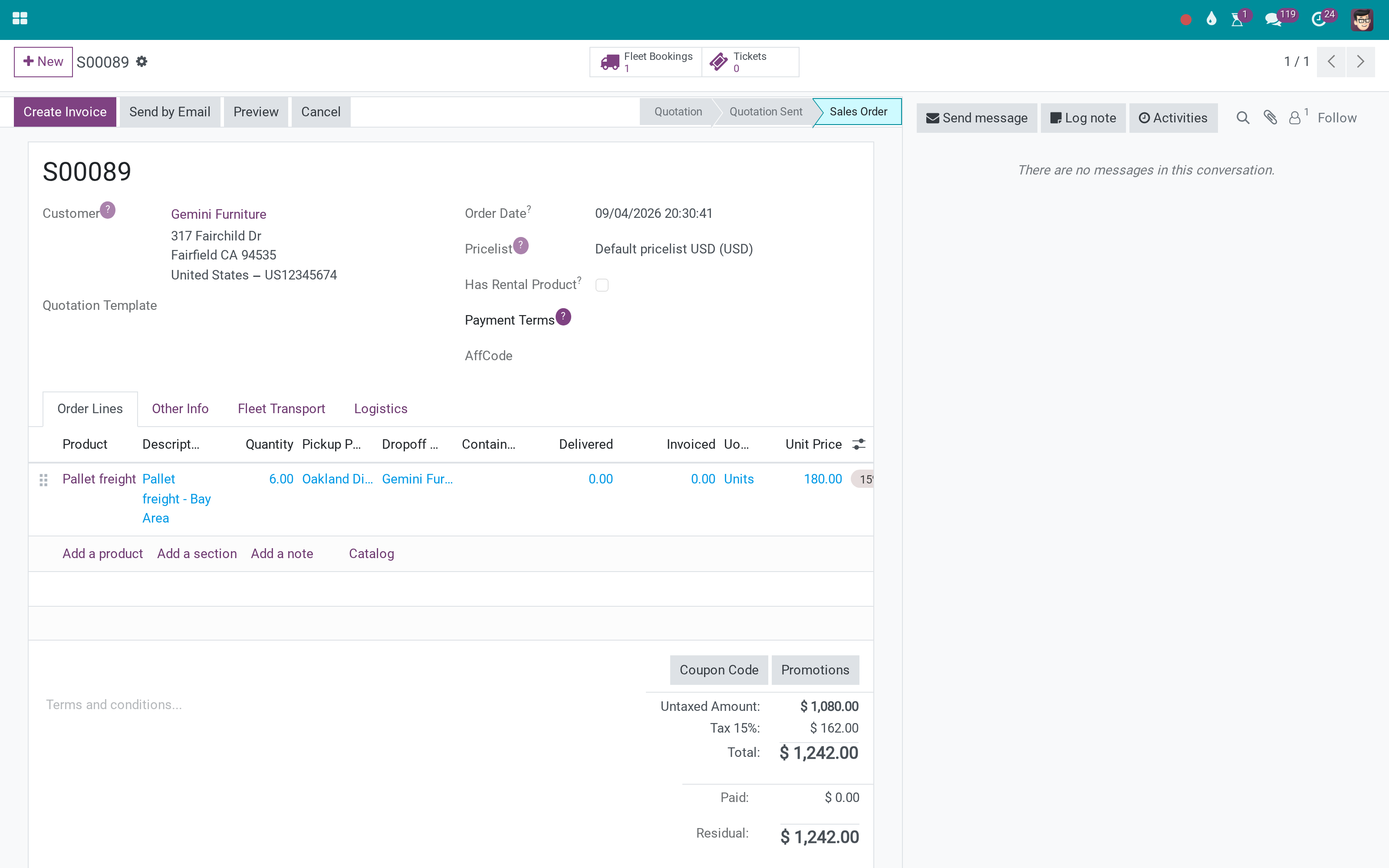 A cargo quotation that becomes a multi-stop booking