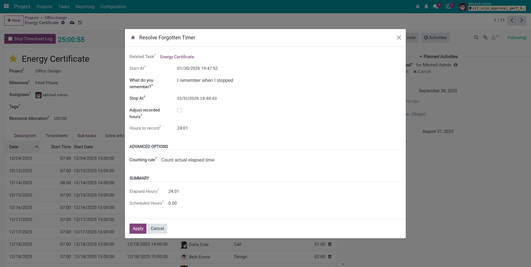 Resolve forgotten timer (stop time)