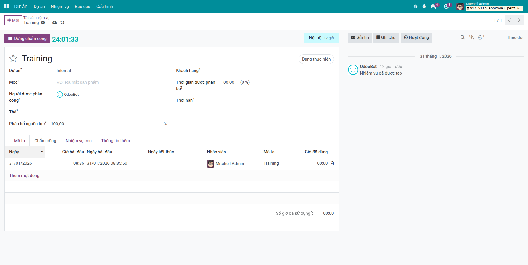 Timesheet Timer on Task