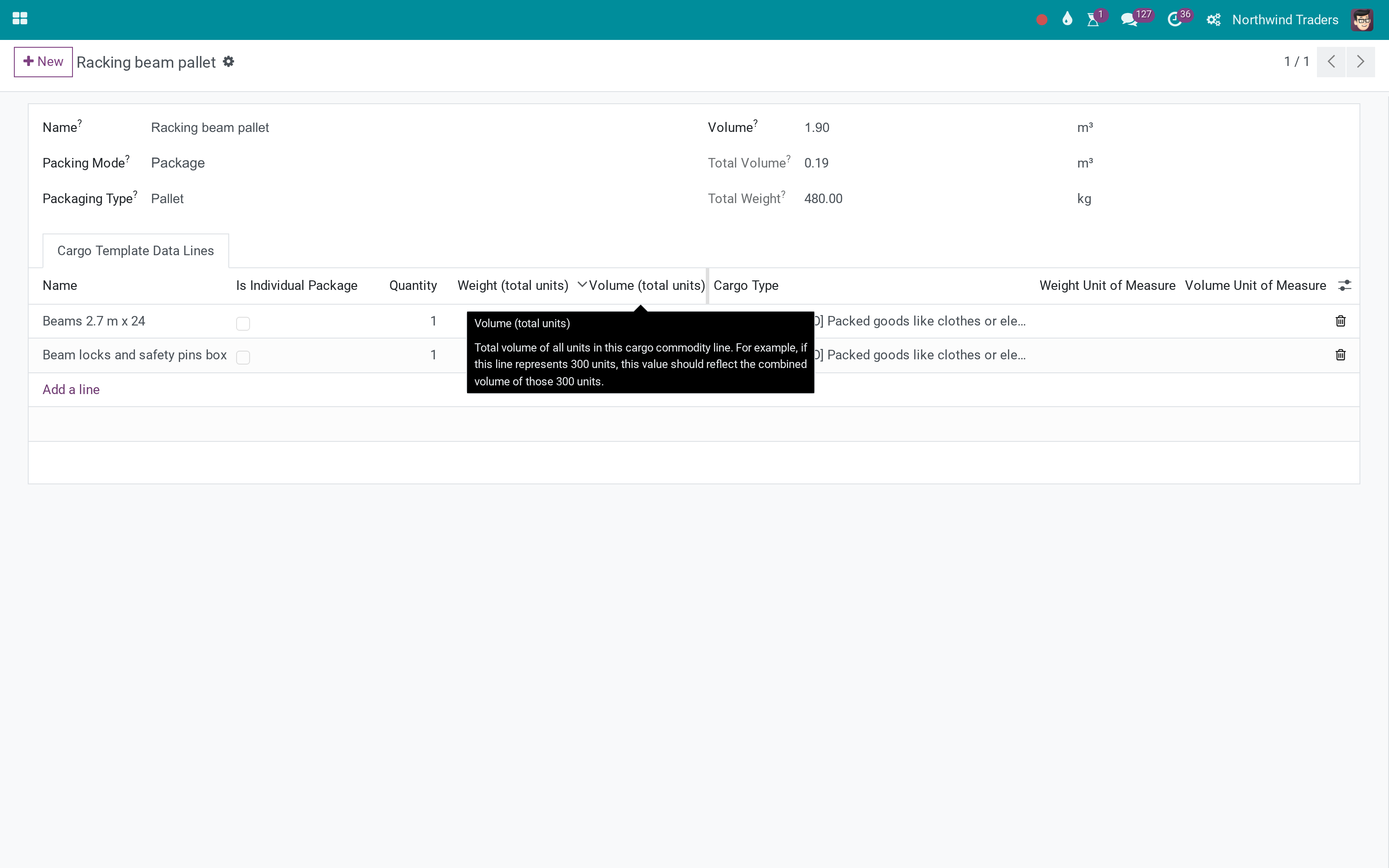 Cargo templates: describe a package once, generate it on shipments