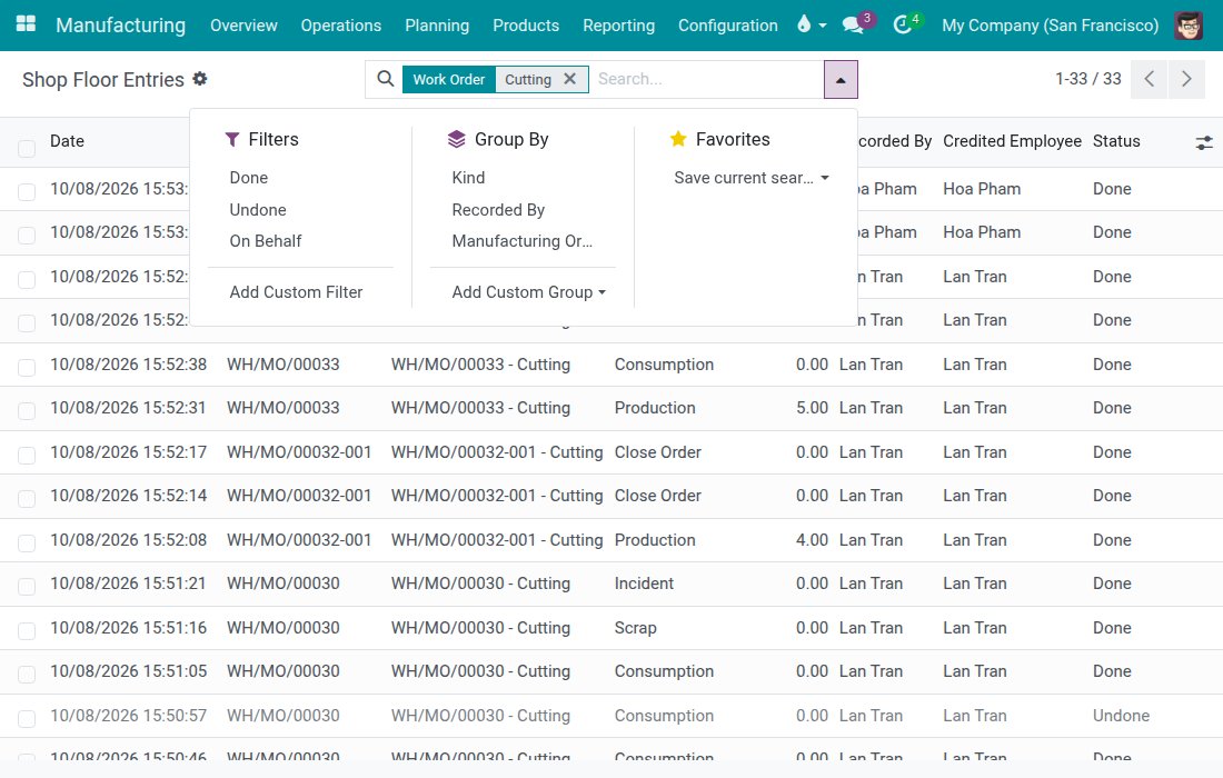 Filter and group by options of the entries list