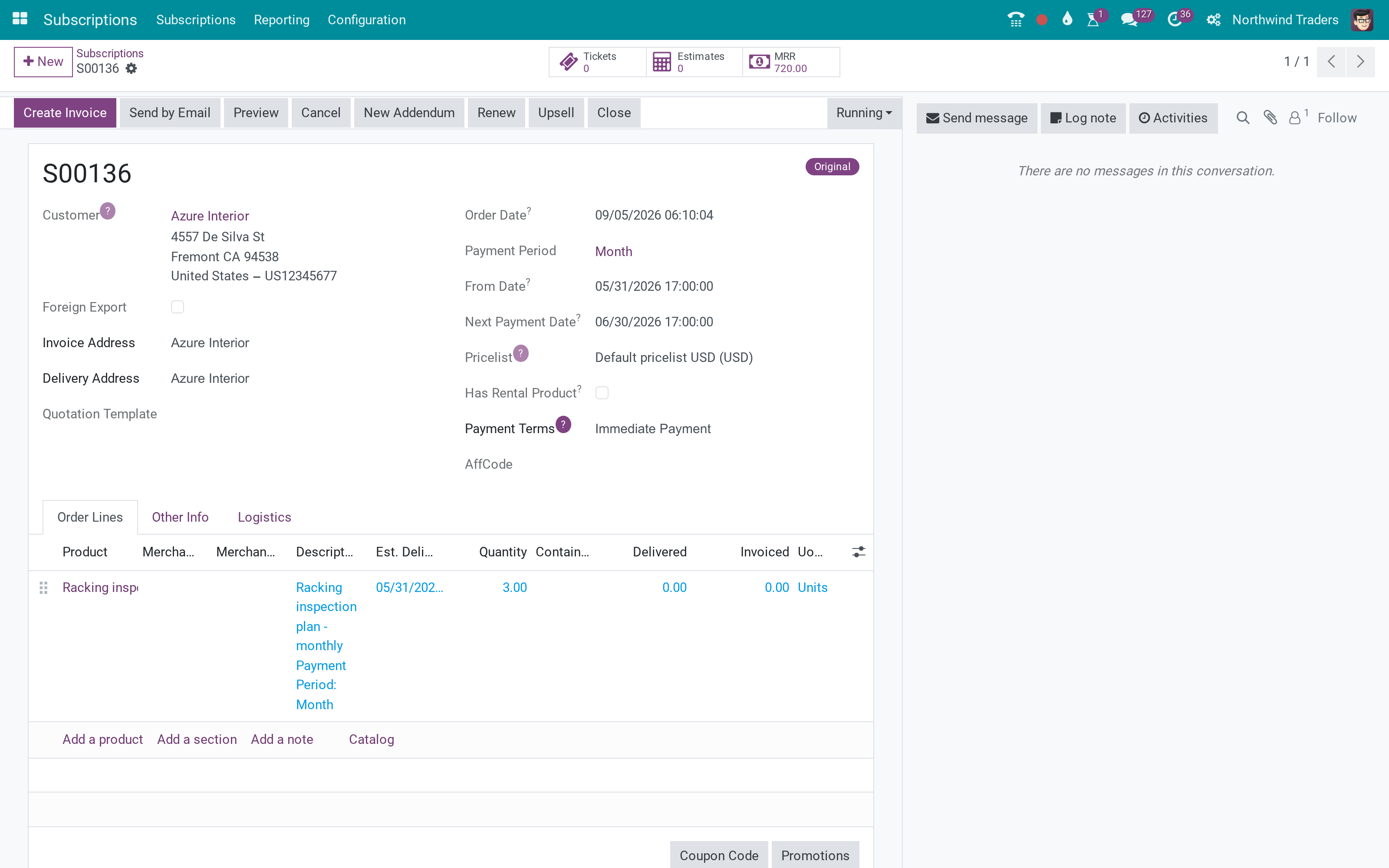 Subscriptions on sales orders: periods, MRR, renewals, upsells, closing with reasons
