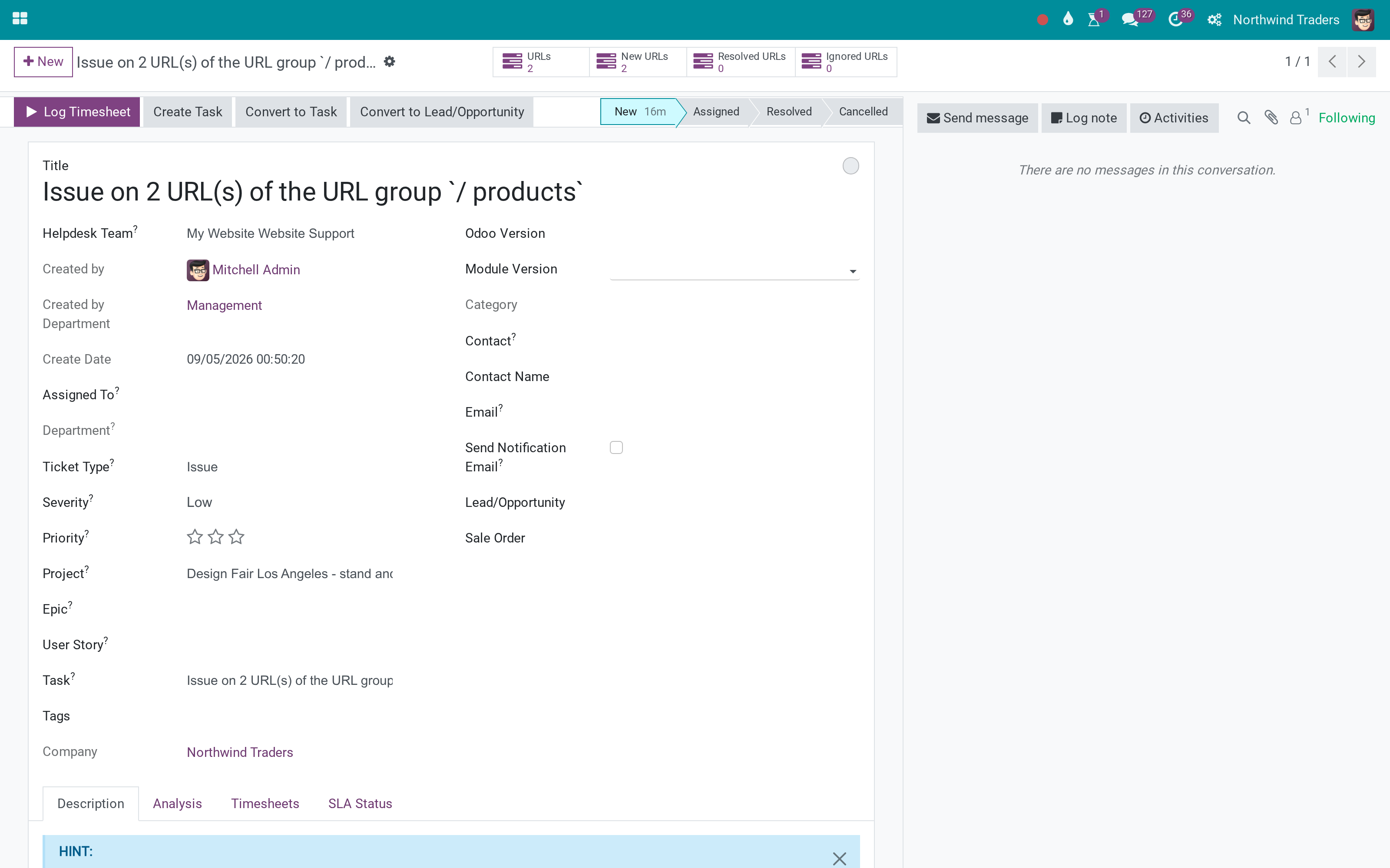 Helpdesk tickets raised automatically for pages with SEO problems