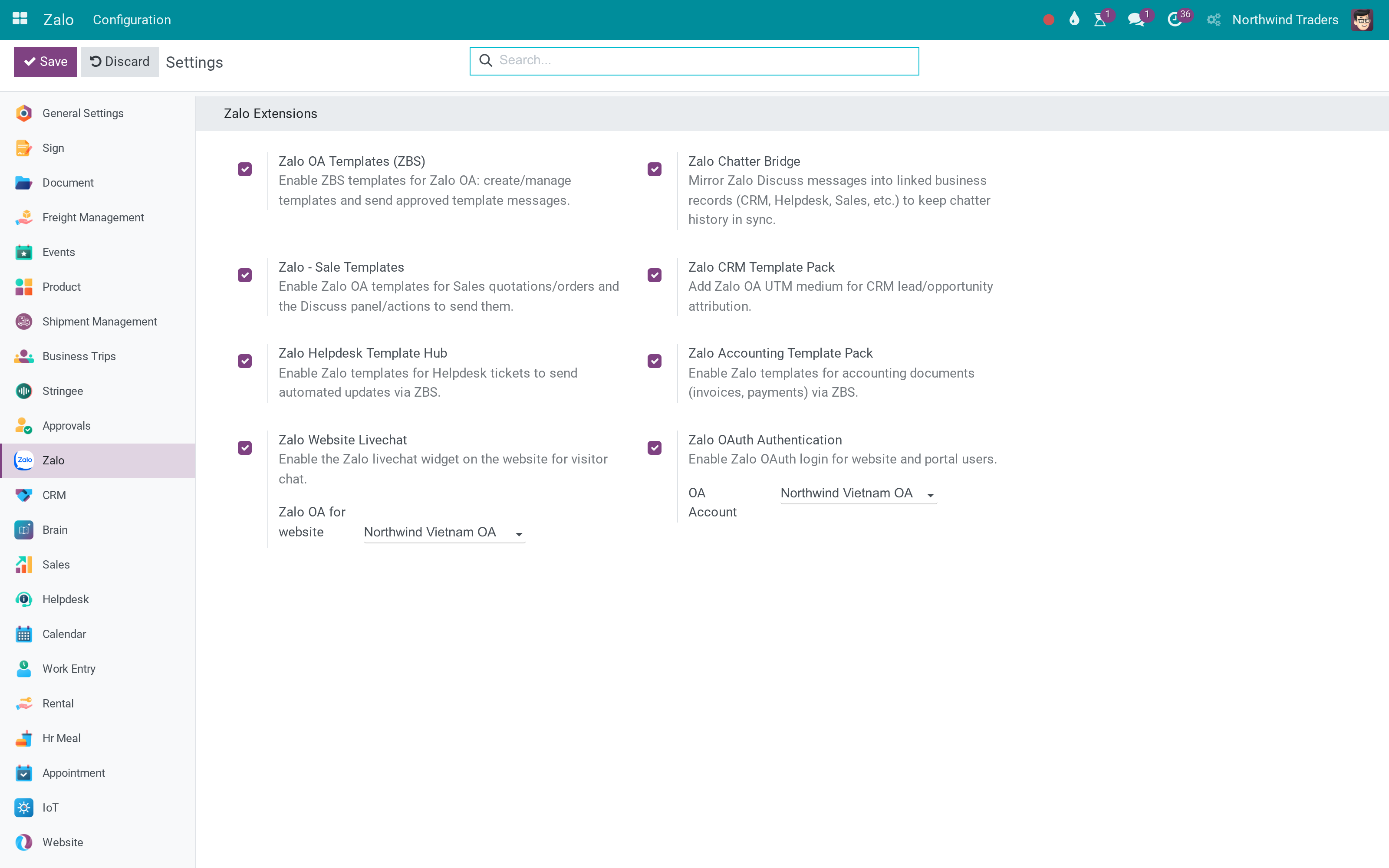 Zalo settings