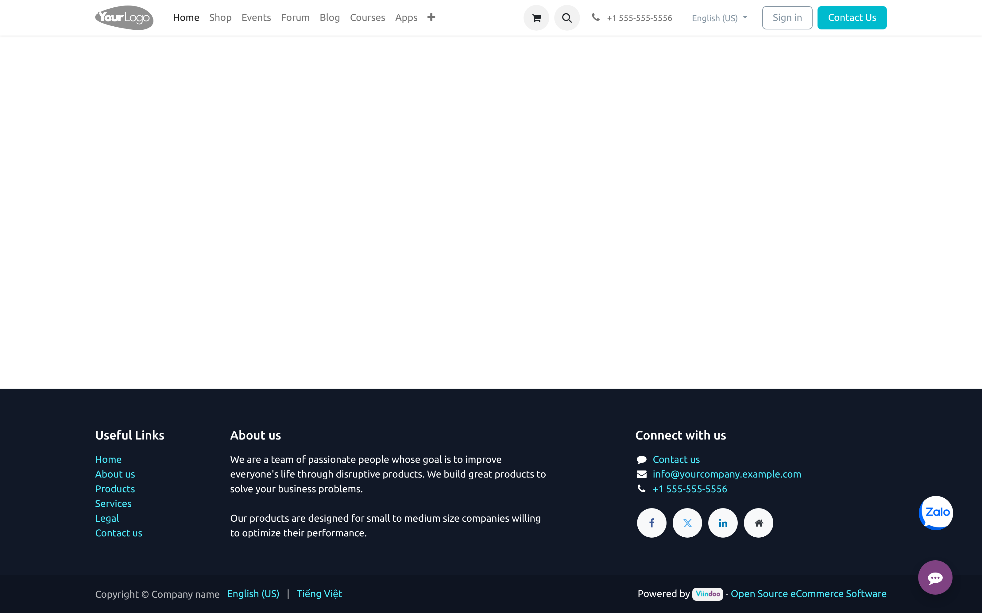 A "Chat via Zalo" bubble on the website