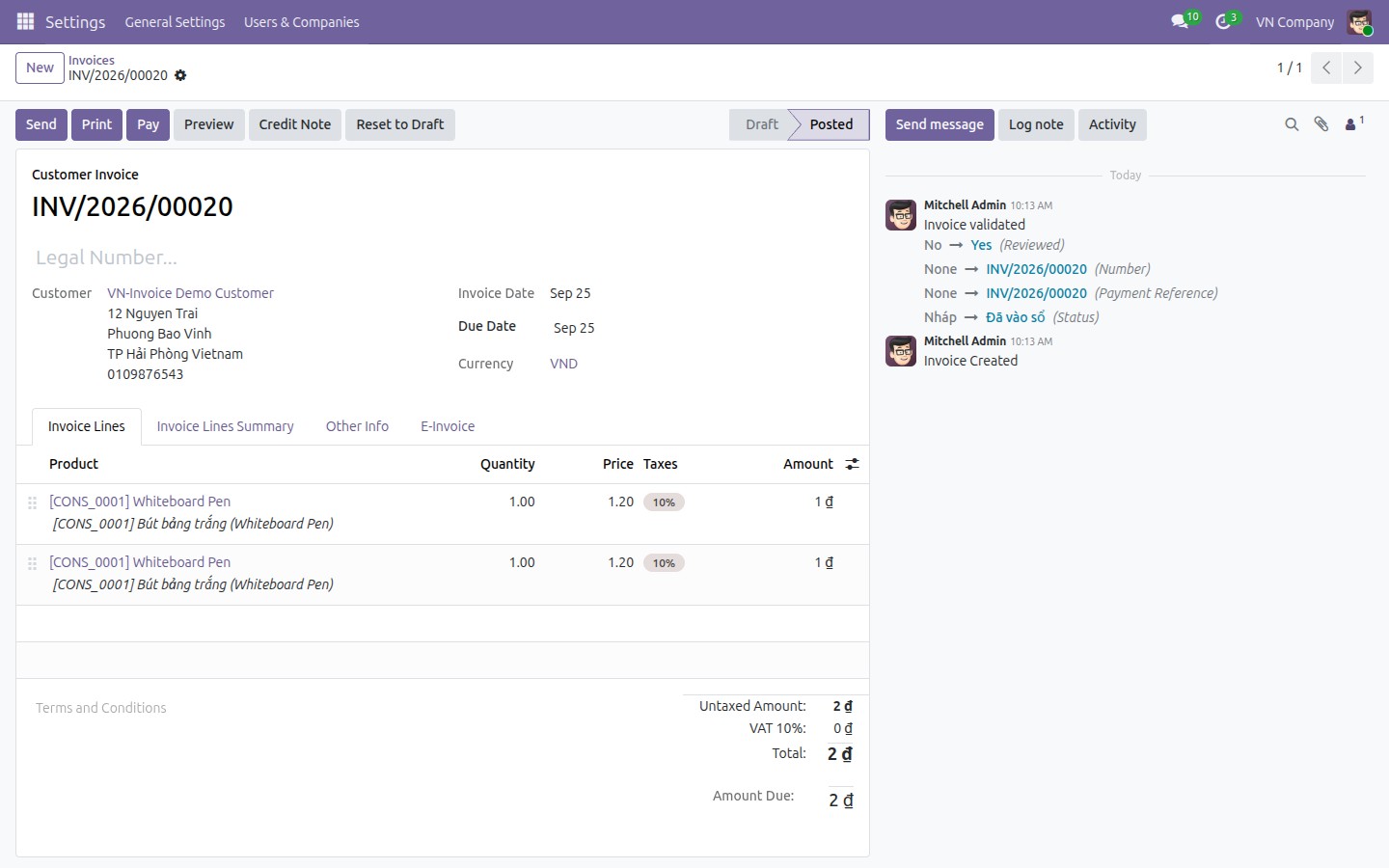 Create customer invoice Viindoo