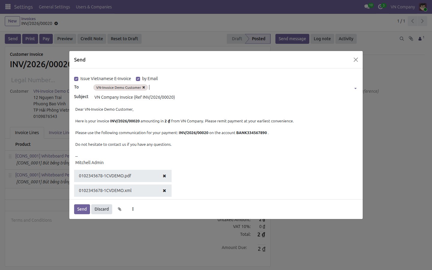 Issuing the E-invoice Viindoo