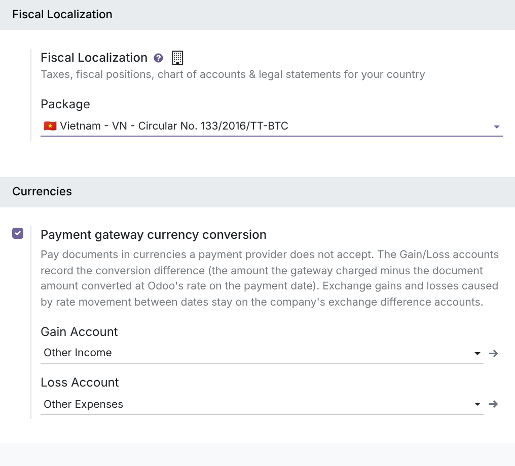Payment gateway conversion accounts on a TT133 company