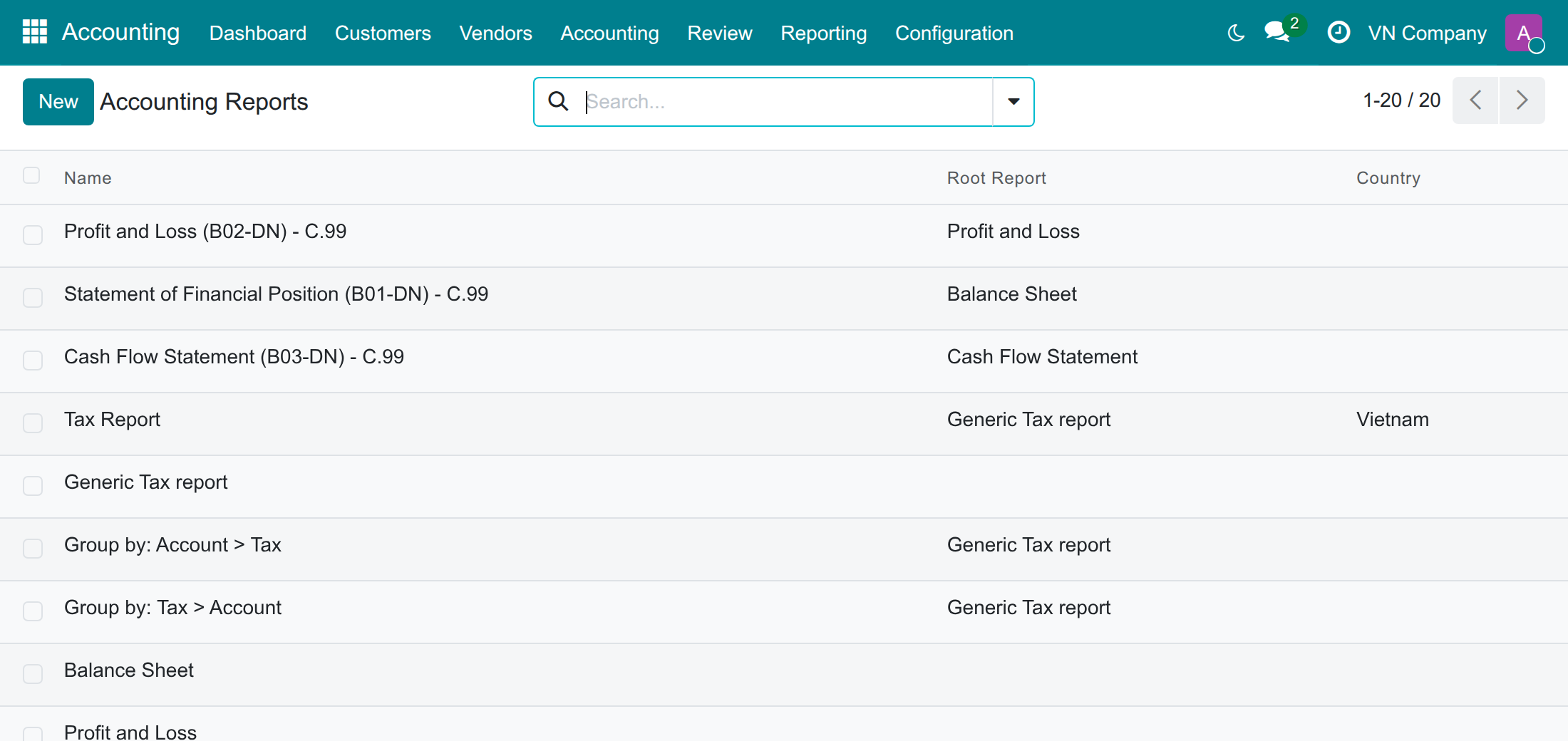 Select report configuration
