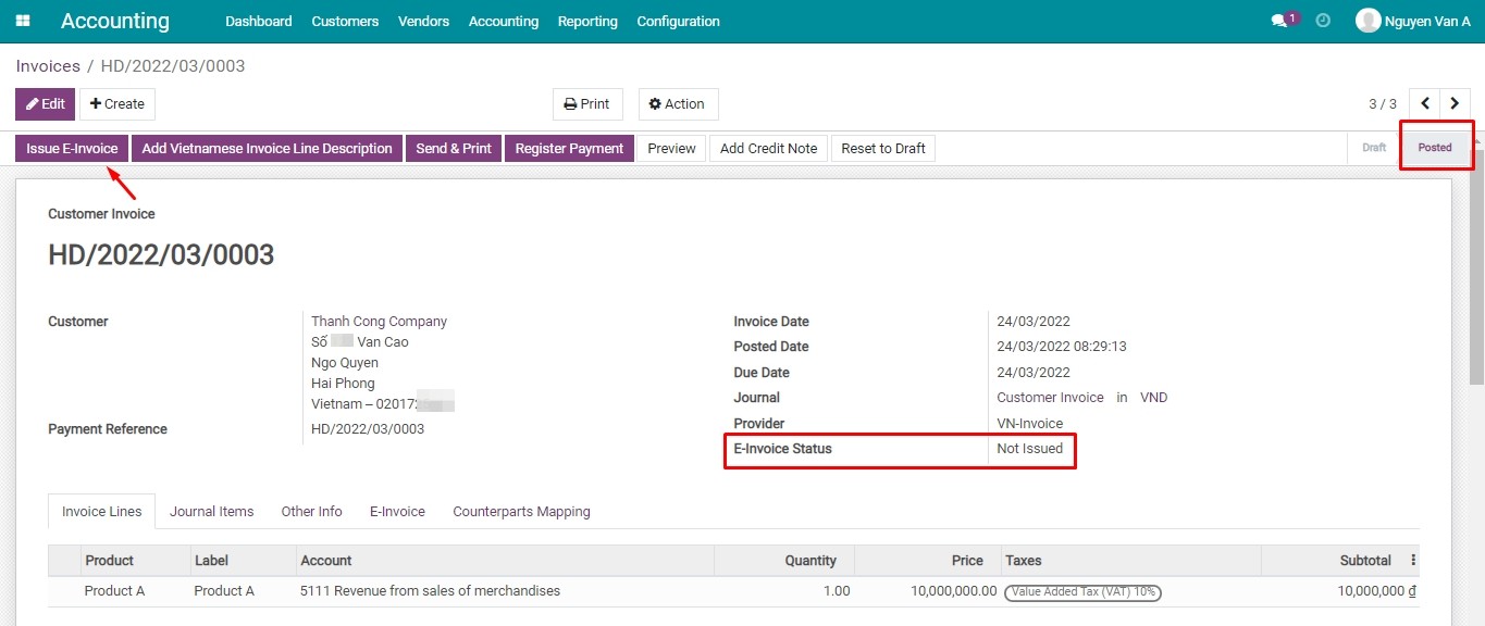 Issue through VN-Invoice