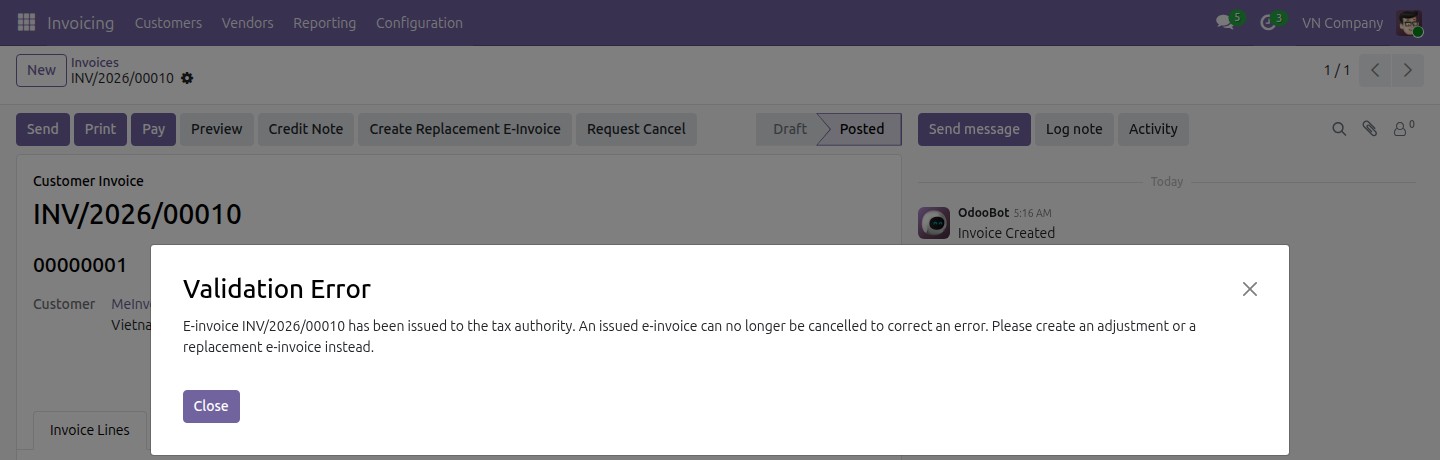 Cancel-guard message shown when requesting cancellation of an issued e-invoice