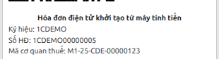 Dòng ghi chú Hóa đơn điện tử khởi tạo từ máy tính tiền cùng ký hiệu và số hóa đơn