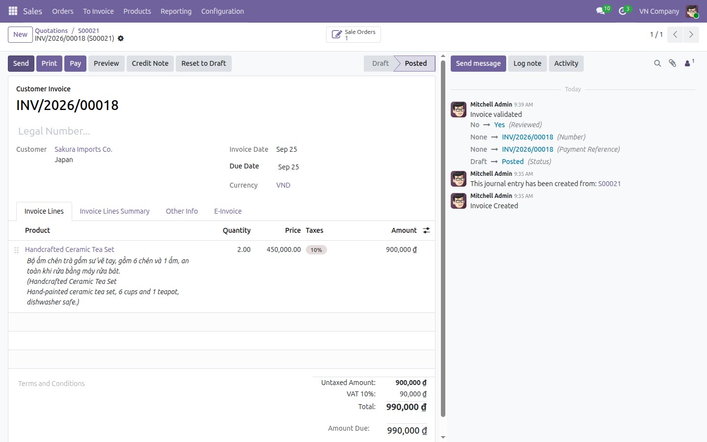 Invoice line with dual-language description